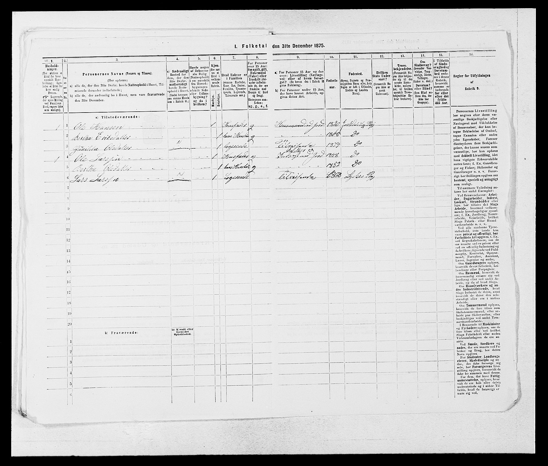 SAB, 1875 census for 1427P Jostedal, 1875, p. 144