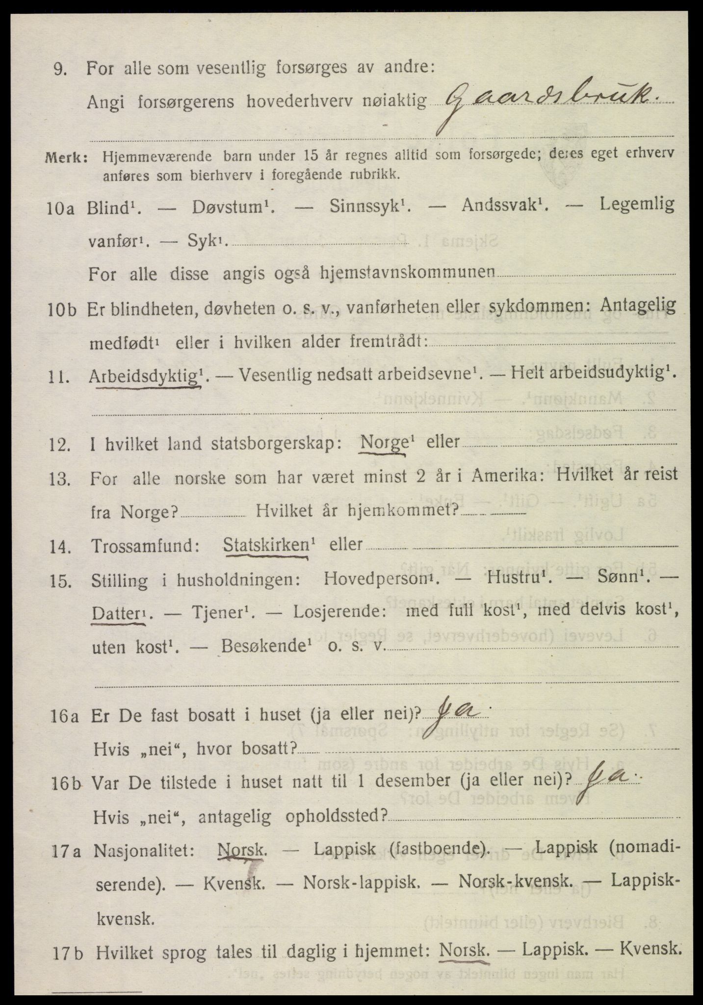 SAT, 1920 census for Kvam, 1920, p. 2534