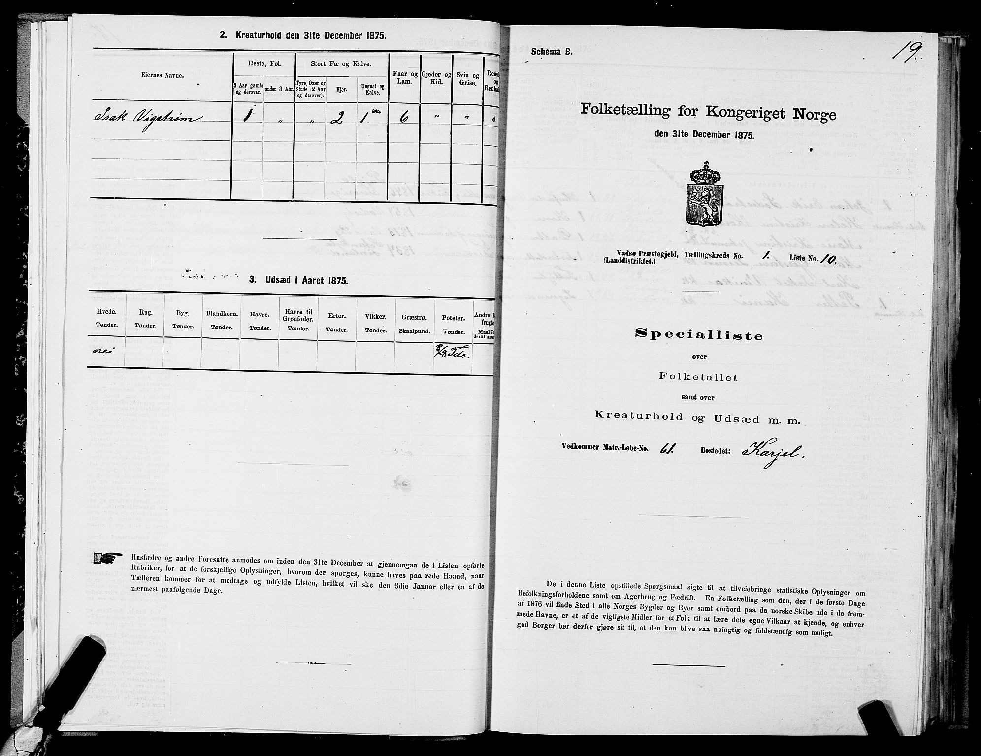 SATØ, 1875 census for 2029L Vadsø/Vadsø, 1875, p. 1019