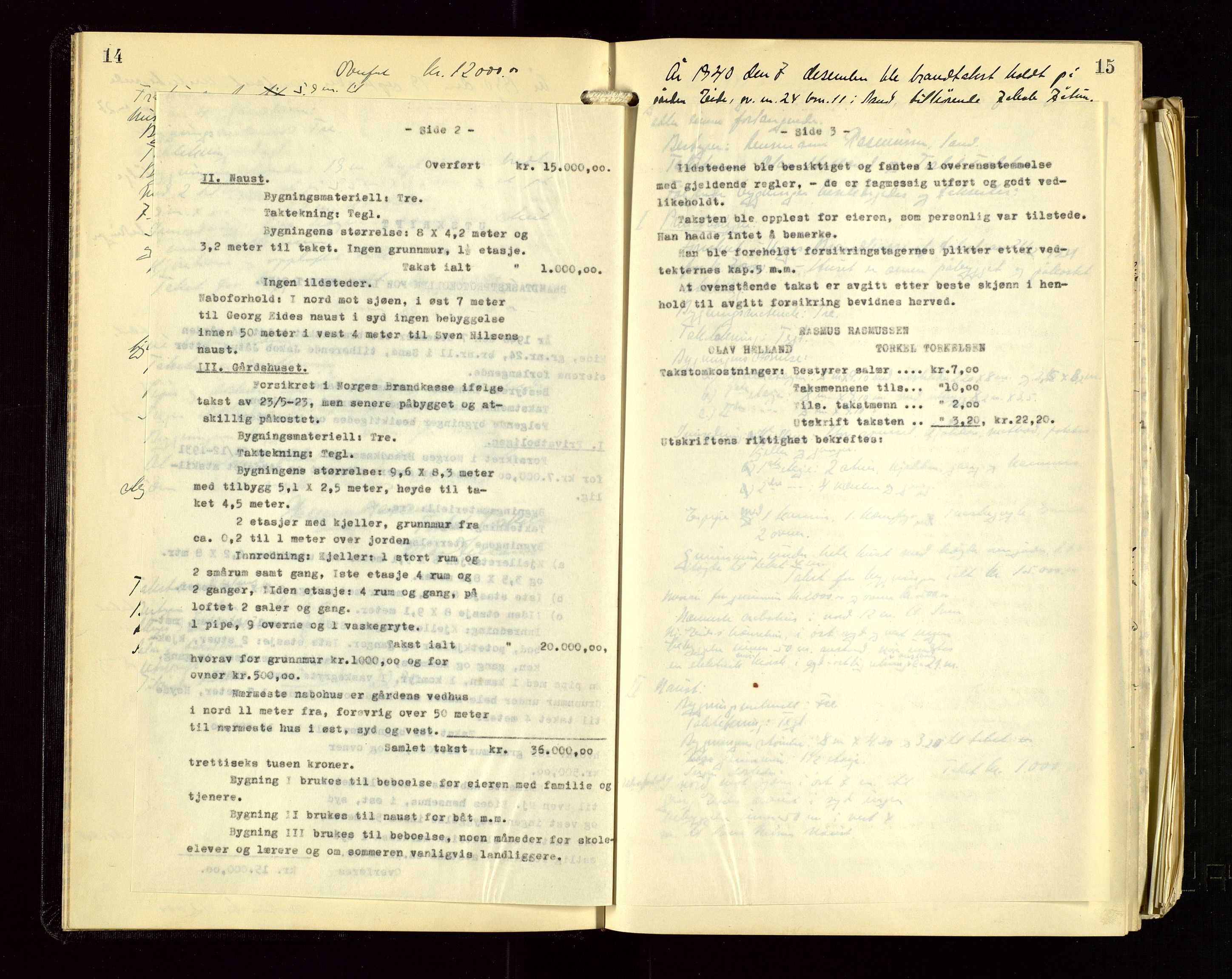 Sand lensmannskontor, AV/SAST-A-100415/Gob/L0004: Branntakstprotokoll, 1937-1955, p. 14-15