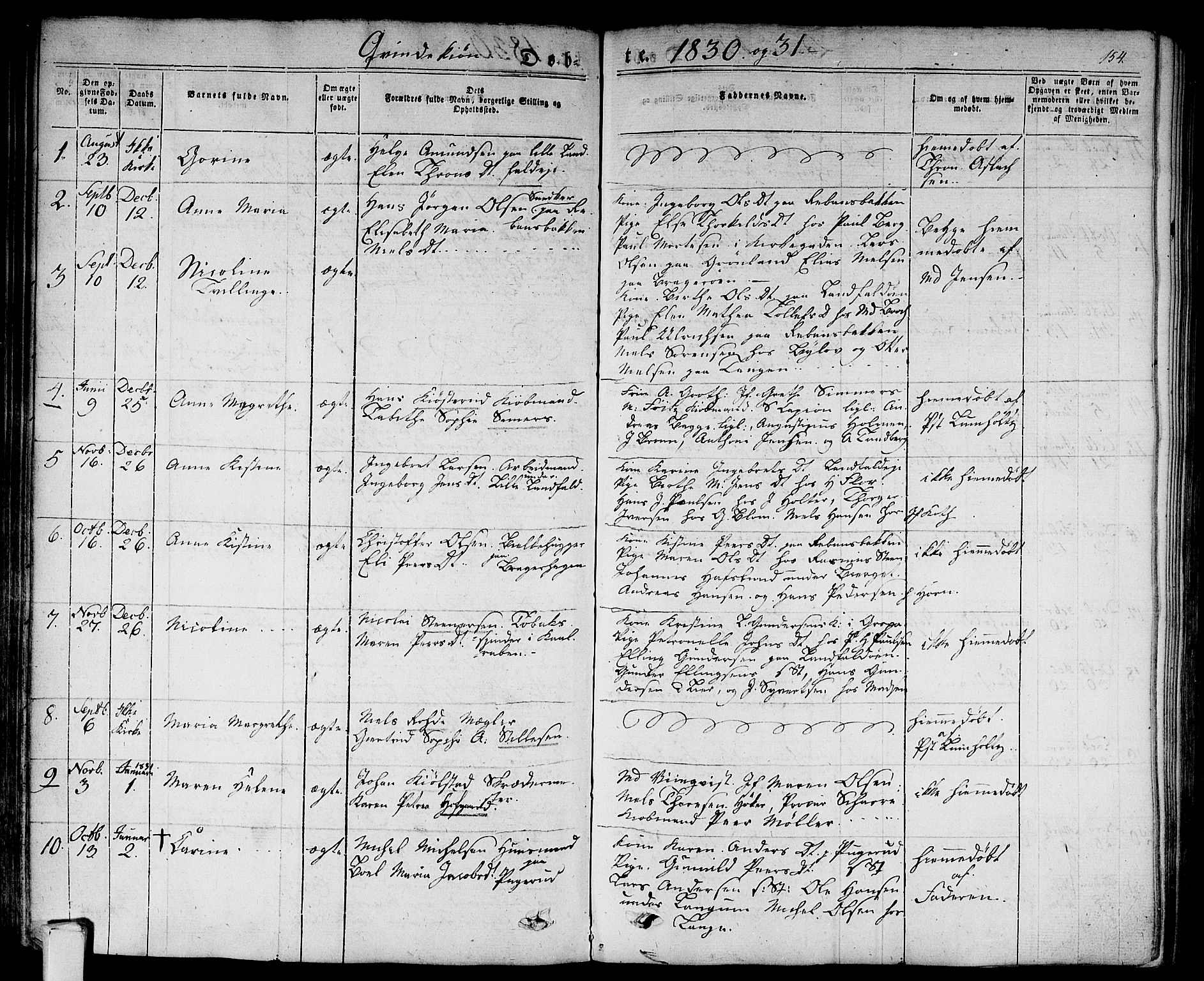 Bragernes kirkebøker, SAKO/A-6/F/Fb/L0001: Parish register (official) no. II 1, 1830-1847, p. 154