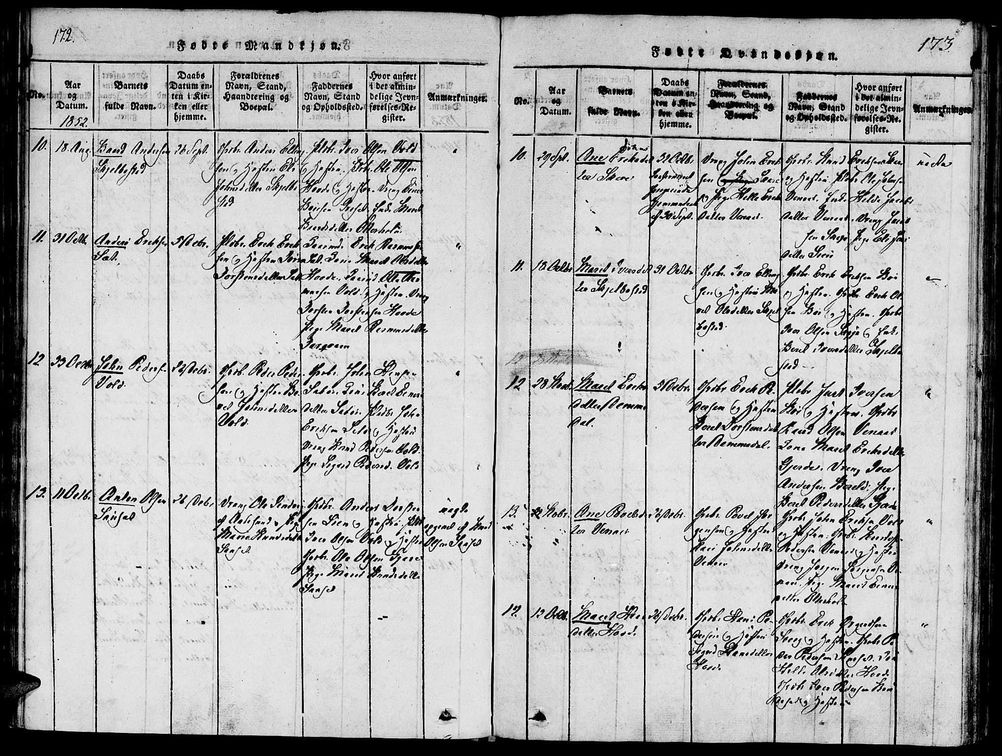 Ministerialprotokoller, klokkerbøker og fødselsregistre - Møre og Romsdal, AV/SAT-A-1454/543/L0561: Parish register (official) no. 543A01, 1818-1853, p. 172-173