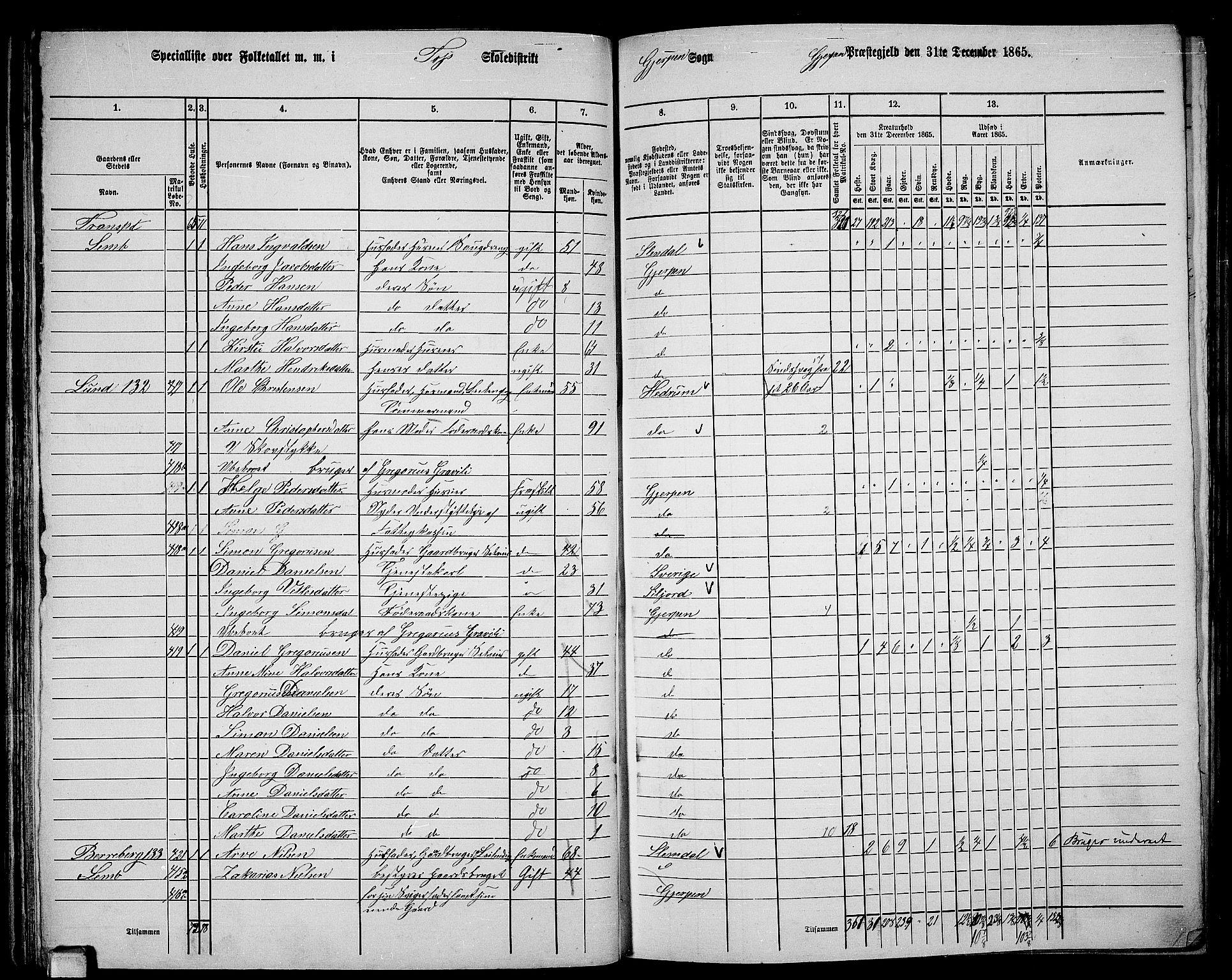 RA, 1865 census for Gjerpen, 1865, p. 100