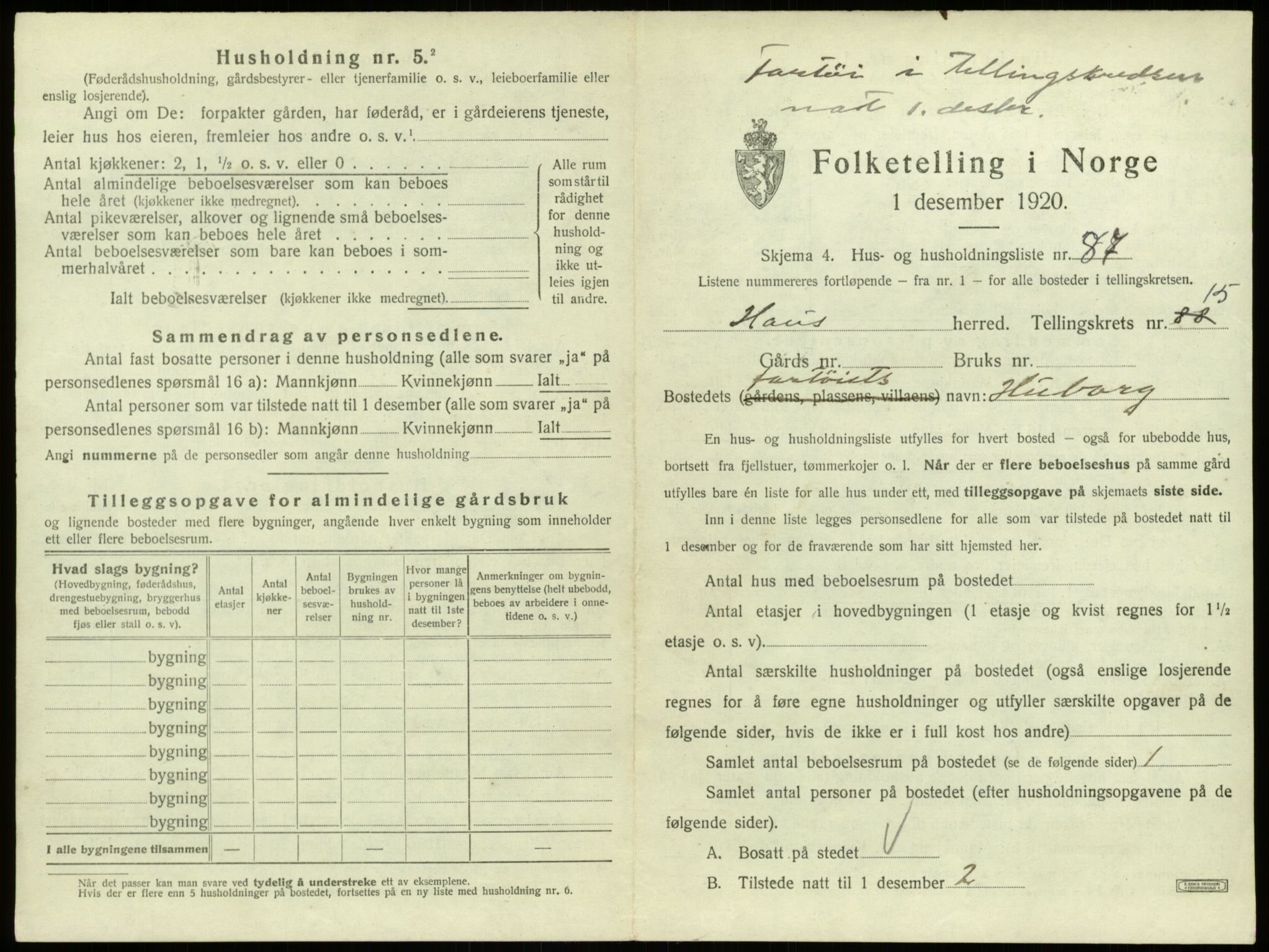 SAB, 1920 census for Haus, 1920, p. 1357