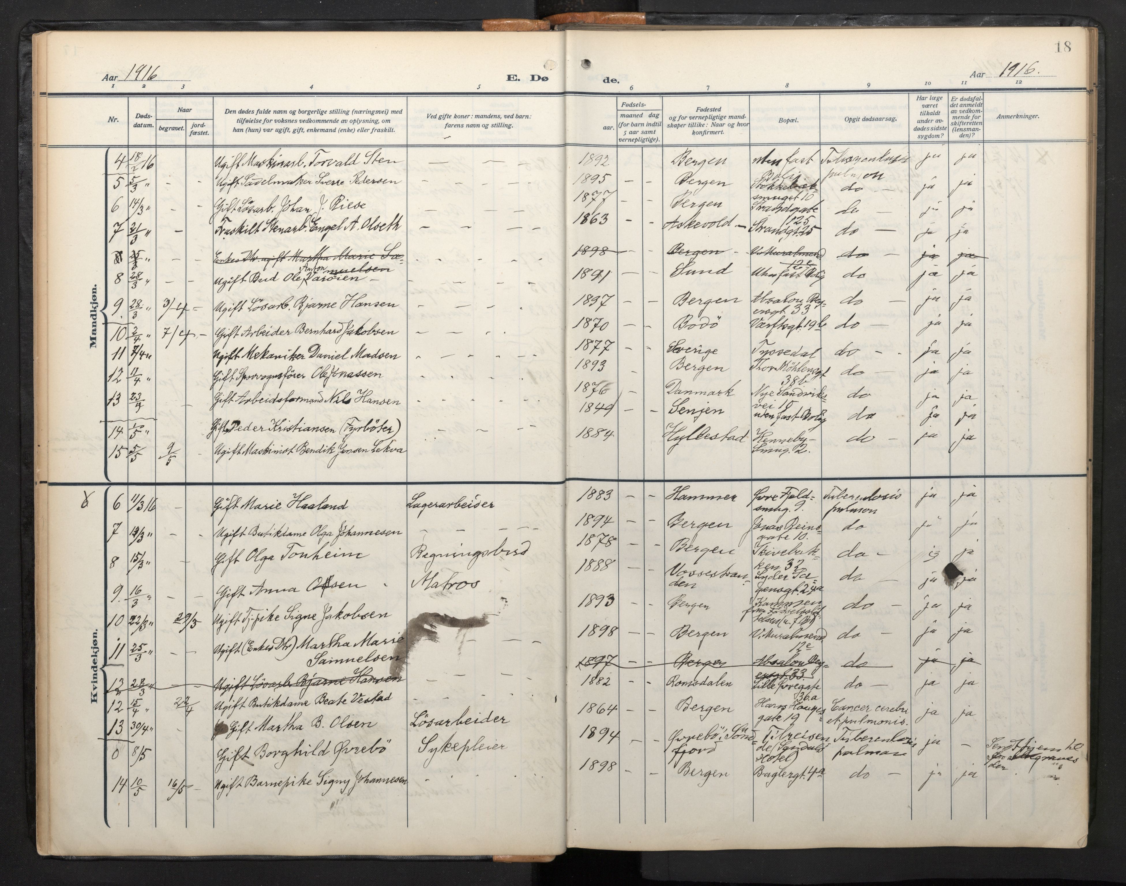 Arkivreferanse mangler*, SAB/-: Parish register (official) no. A 1, 1912-1957, p. 17b-18a