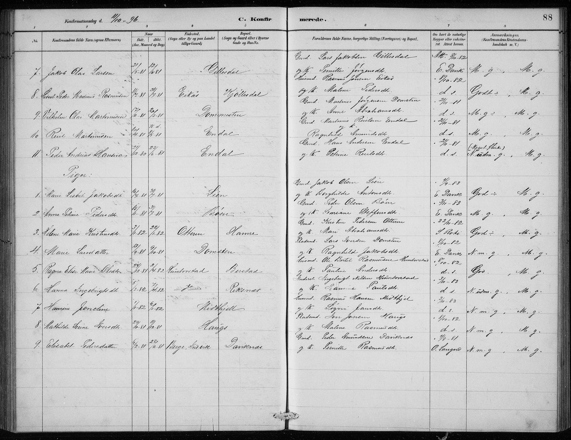 Davik sokneprestembete, SAB/A-79701/H/Hab/Haba/L0002: Parish register (copy) no. A 2, 1890-1911, p. 88