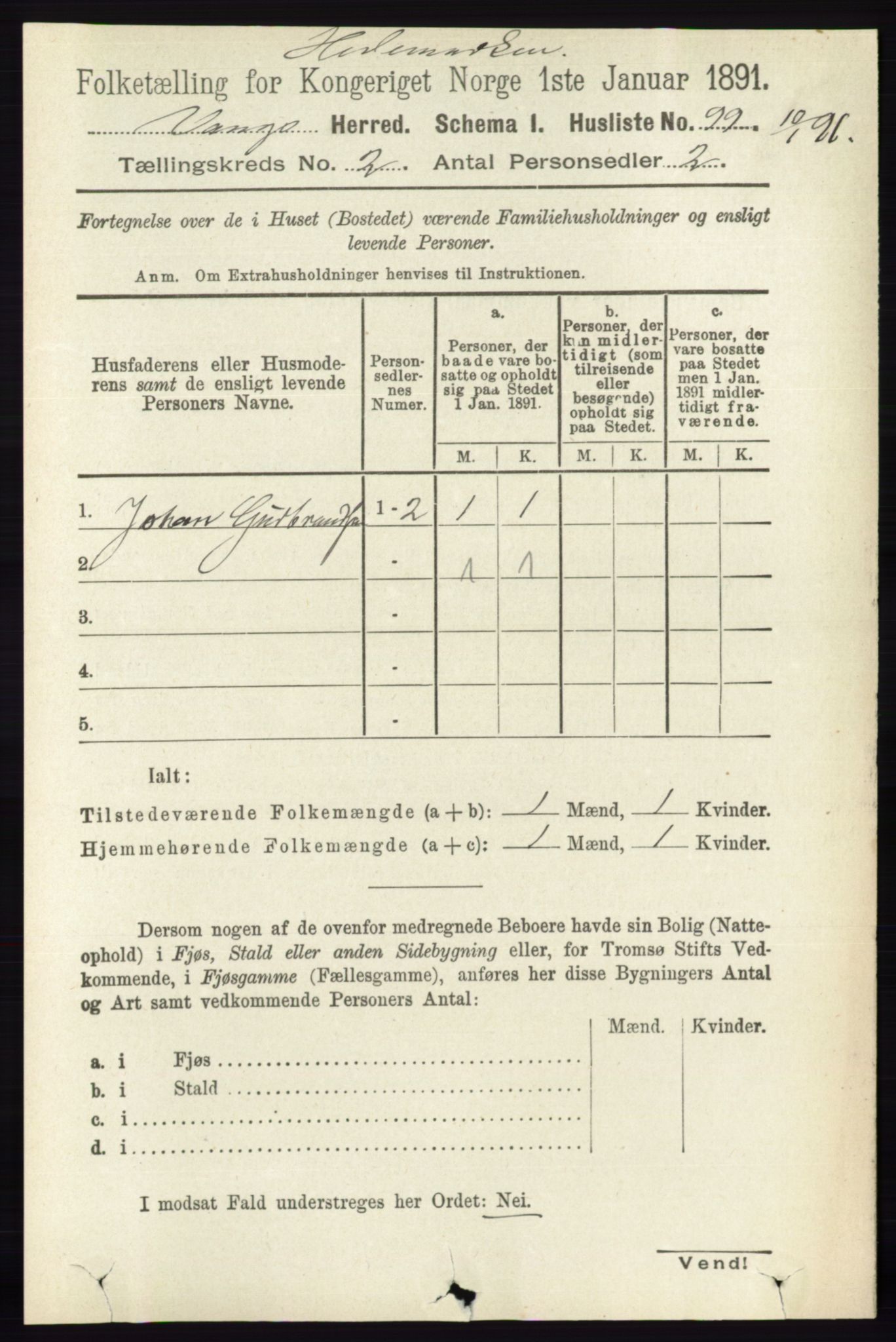 RA, 1891 census for 0414 Vang, 1891, p. 1031