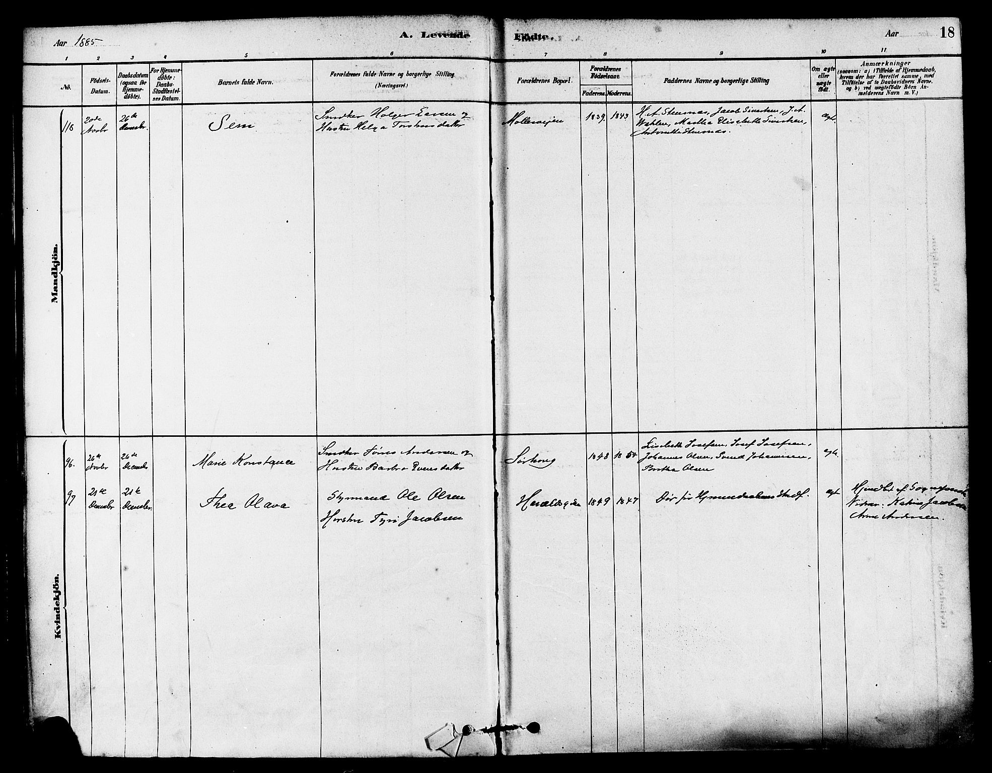 Haugesund sokneprestkontor, AV/SAST-A -101863/H/Ha/Haa/L0003: Parish register (official) no. A 3, 1885-1890, p. 18