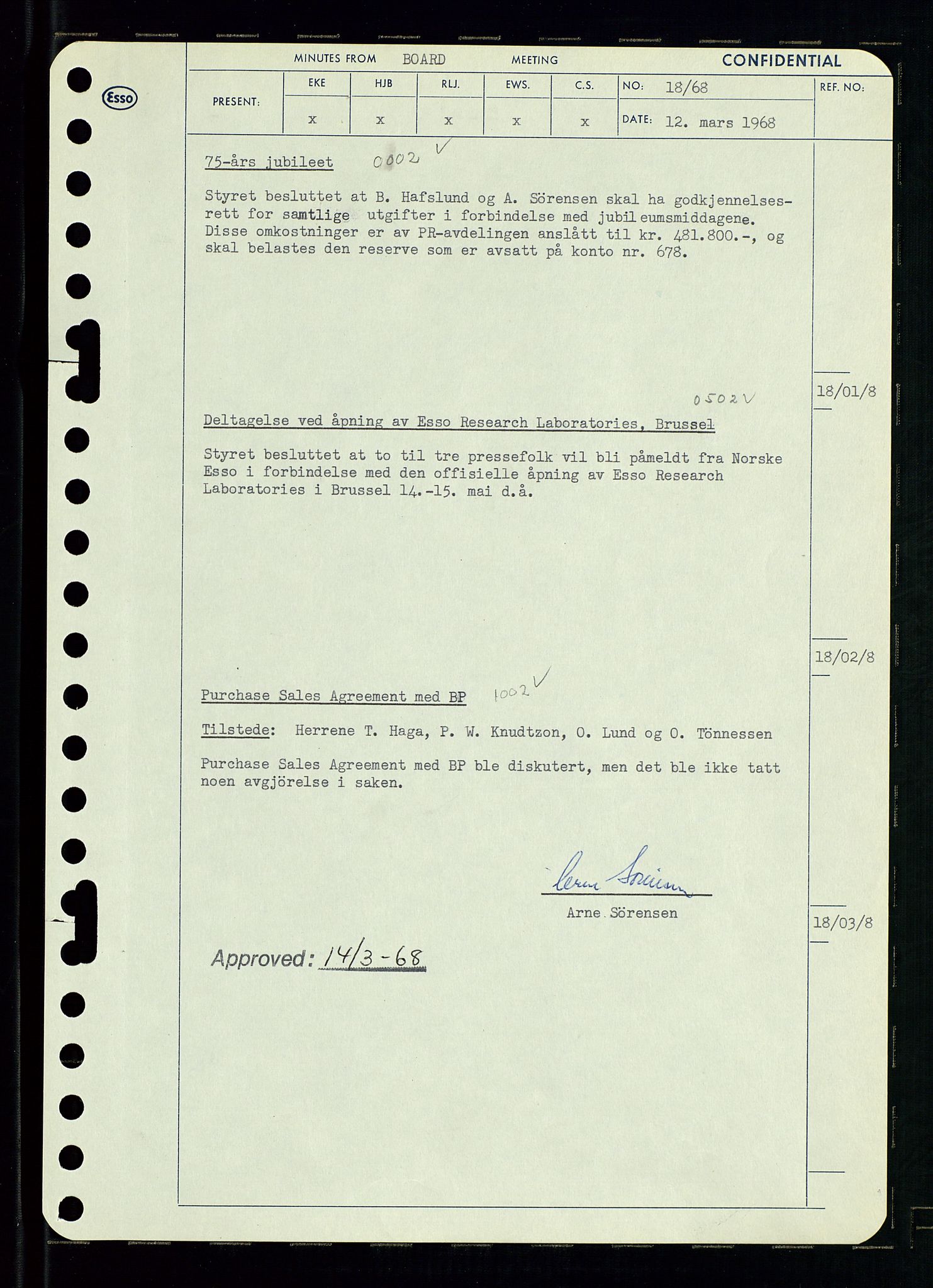 Pa 0982 - Esso Norge A/S, AV/SAST-A-100448/A/Aa/L0002/0004: Den administrerende direksjon Board minutes (styrereferater) / Den administrerende direksjon Board minutes (styrereferater), 1968, p. 30