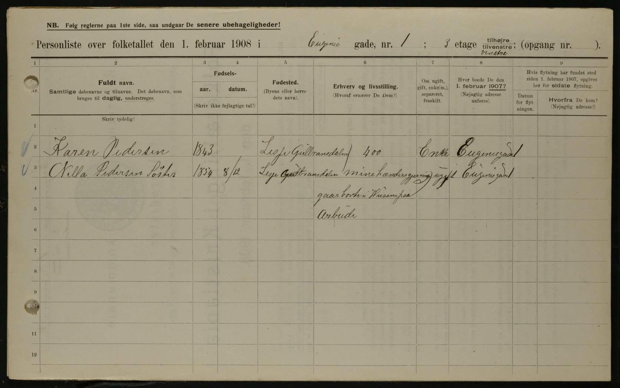 OBA, Municipal Census 1908 for Kristiania, 1908, p. 20607