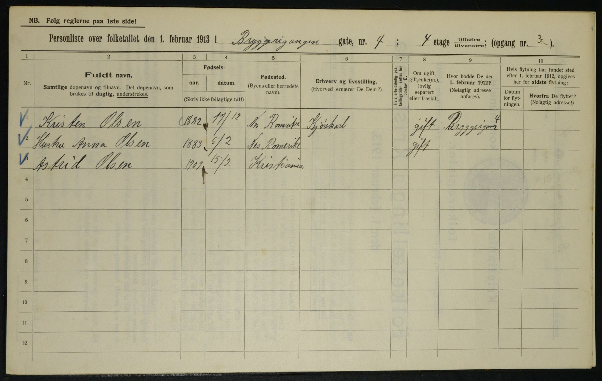 OBA, Municipal Census 1913 for Kristiania, 1913, p. 10161