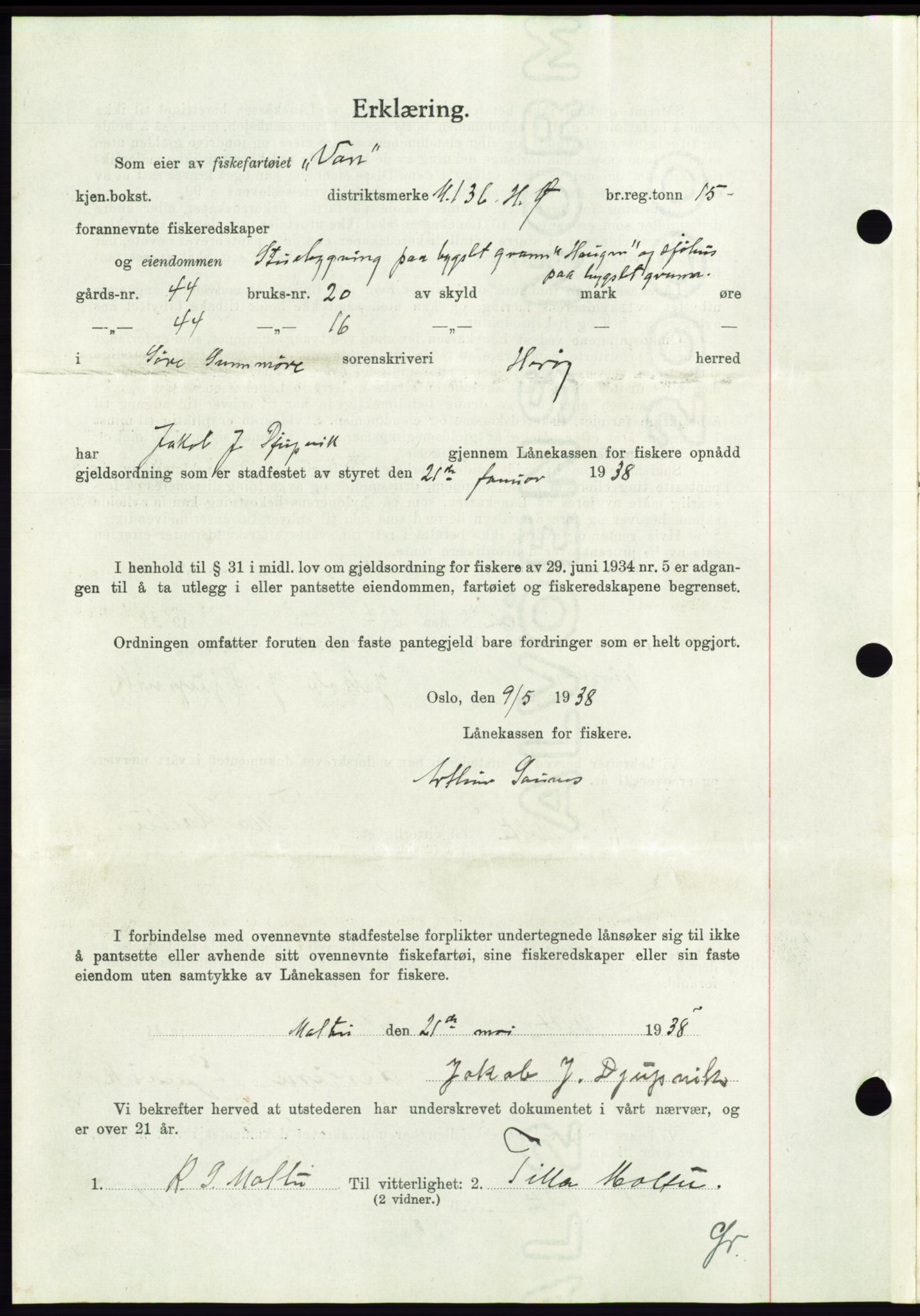 Søre Sunnmøre sorenskriveri, AV/SAT-A-4122/1/2/2C/L0065: Mortgage book no. 59, 1938-1938, Diary no: : 880/1938