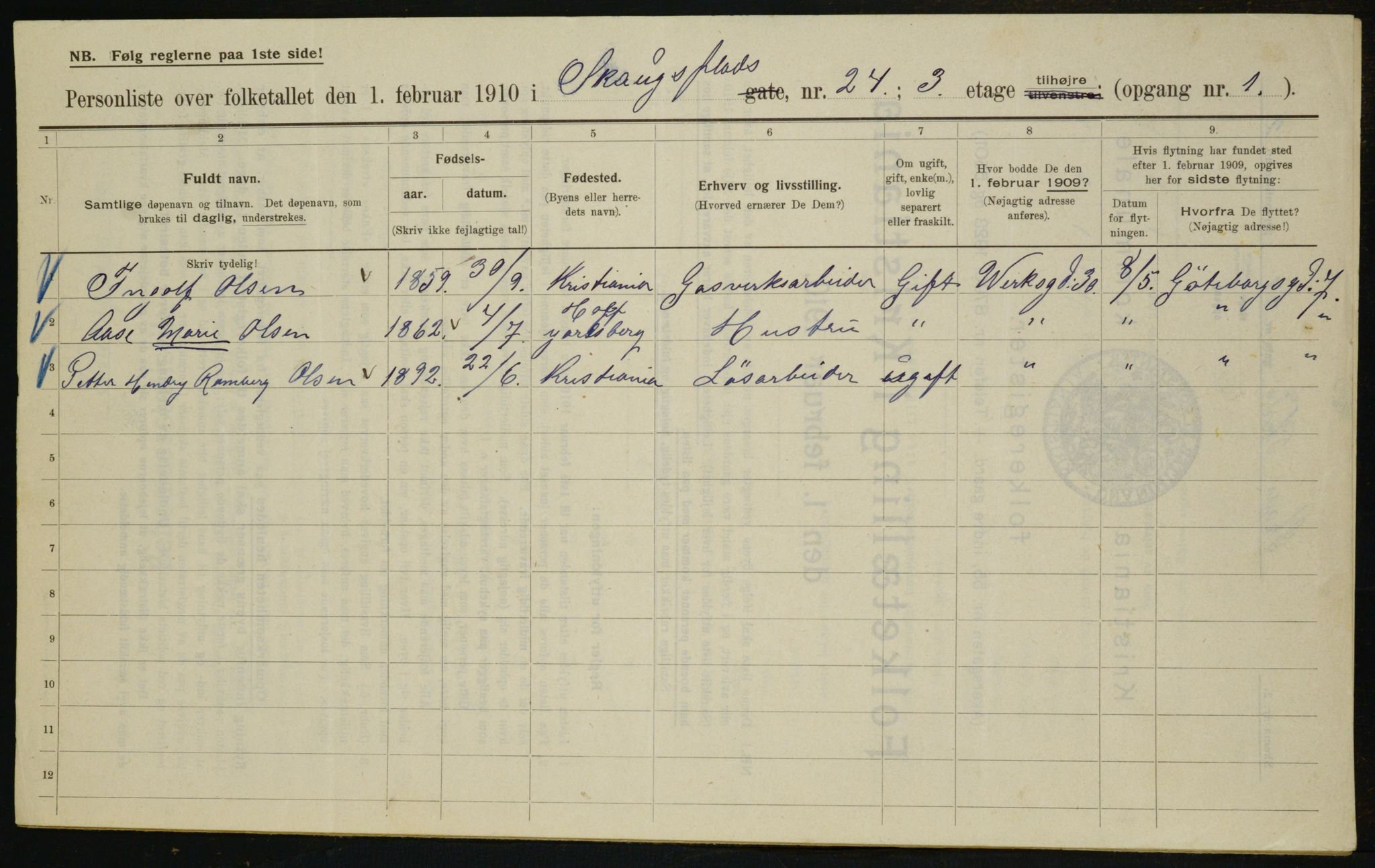 OBA, Municipal Census 1910 for Kristiania, 1910, p. 86490