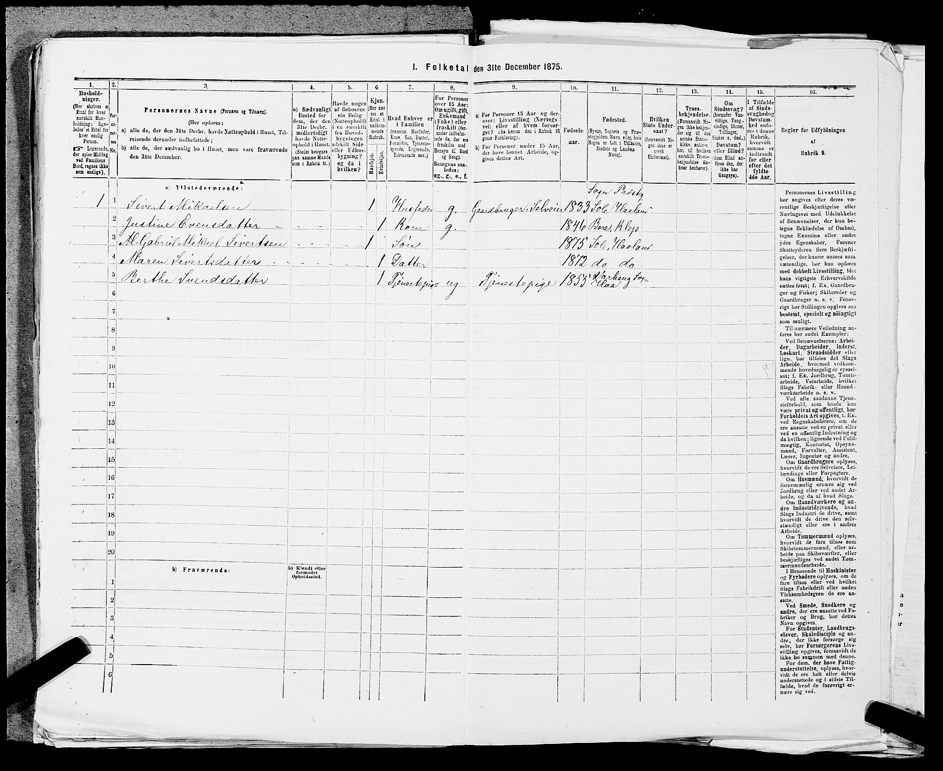 SAST, 1875 census for 1124P Håland, 1875, p. 865