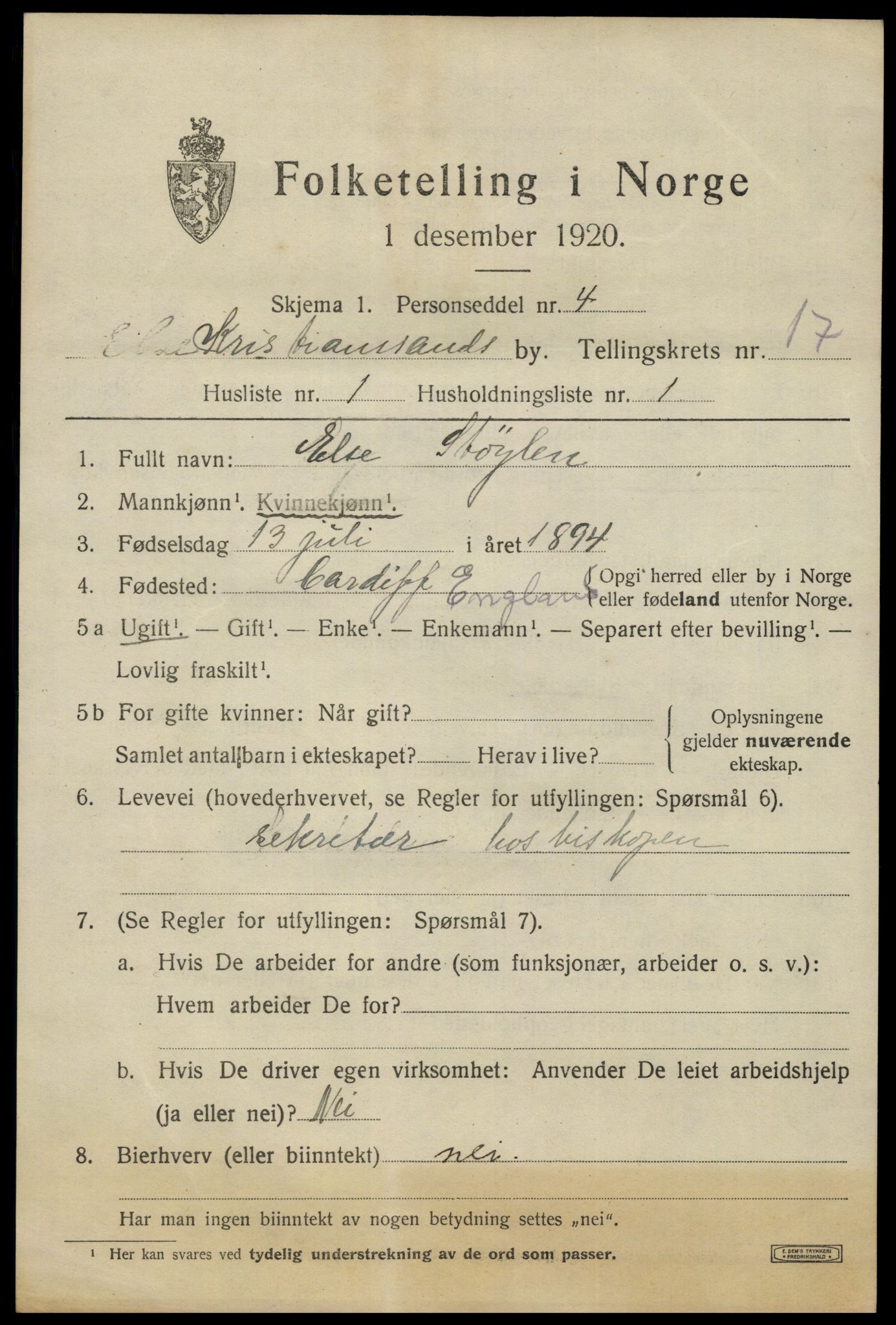 SAK, 1920 census for Kristiansand, 1920, p. 32391