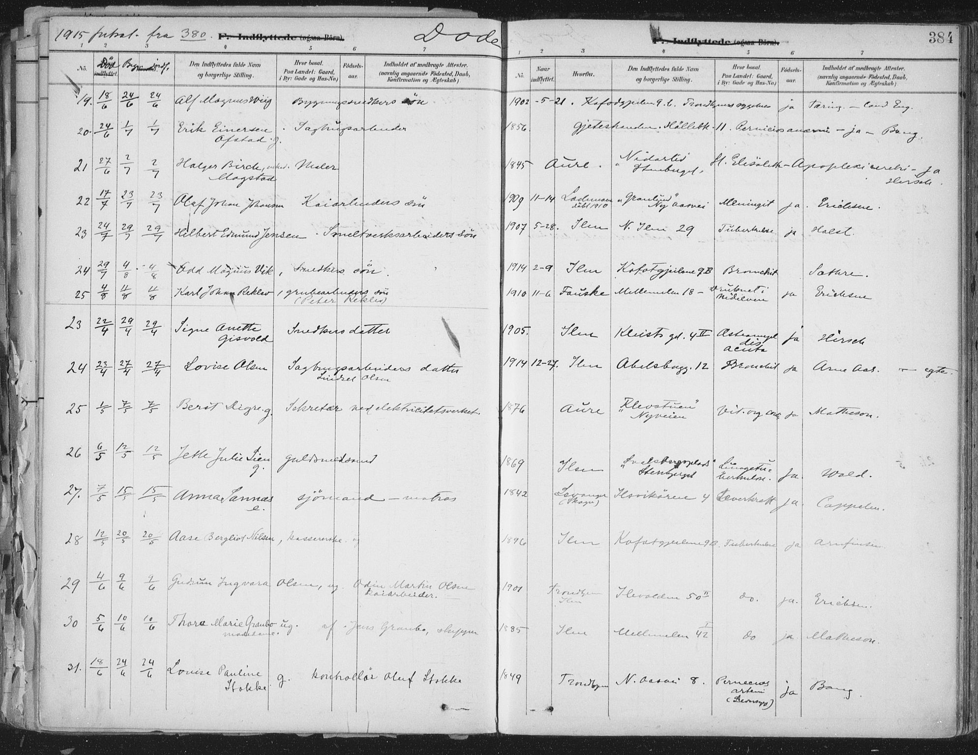 Ministerialprotokoller, klokkerbøker og fødselsregistre - Sør-Trøndelag, SAT/A-1456/603/L0167: Parish register (official) no. 603A06, 1896-1932, p. 384