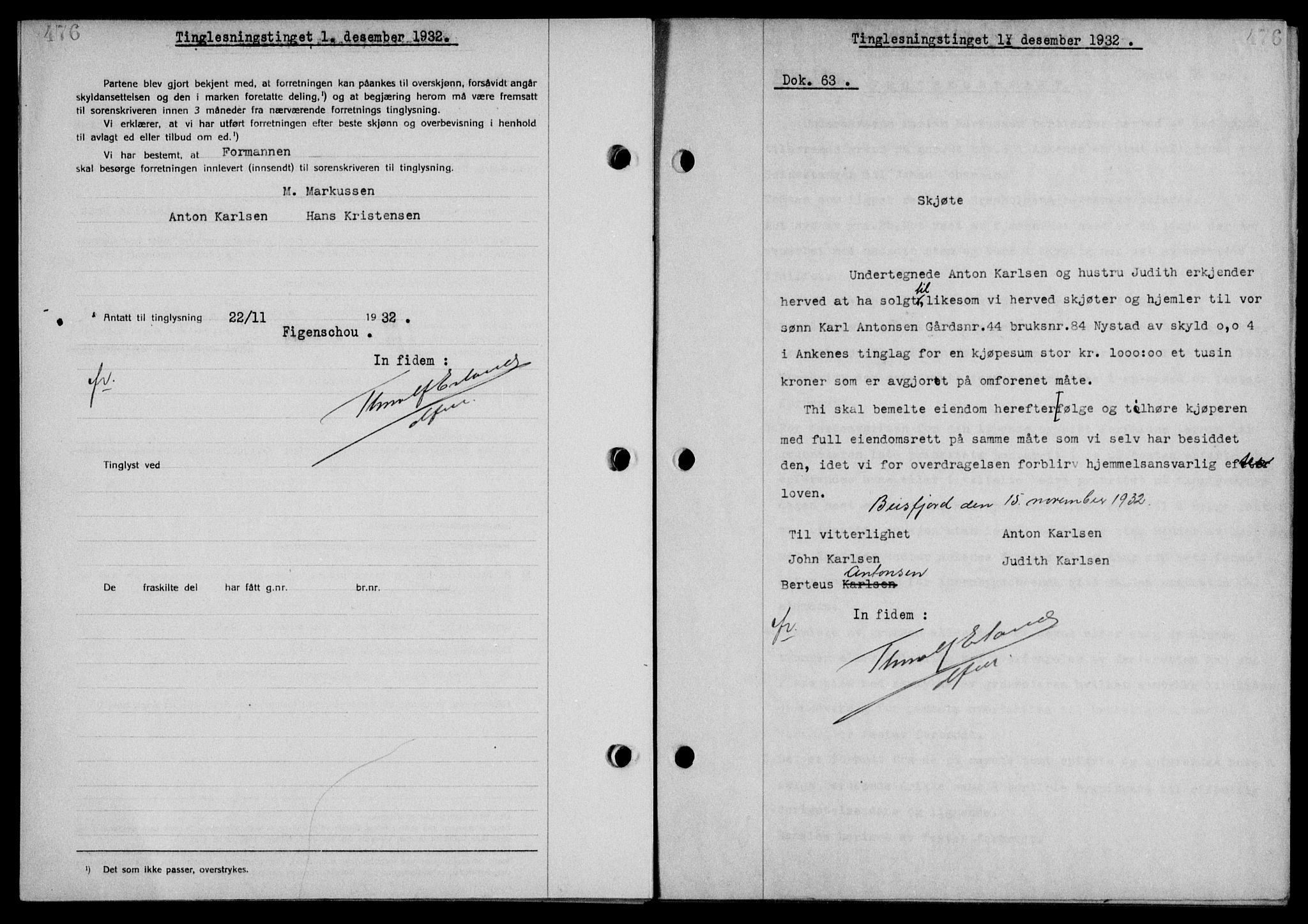 Steigen og Ofoten sorenskriveri, AV/SAT-A-0030/1/2/2C/L0022/0001: Mortgage book no. 25-II og 26-I, 1932-1933, Deed date: 01.12.1932