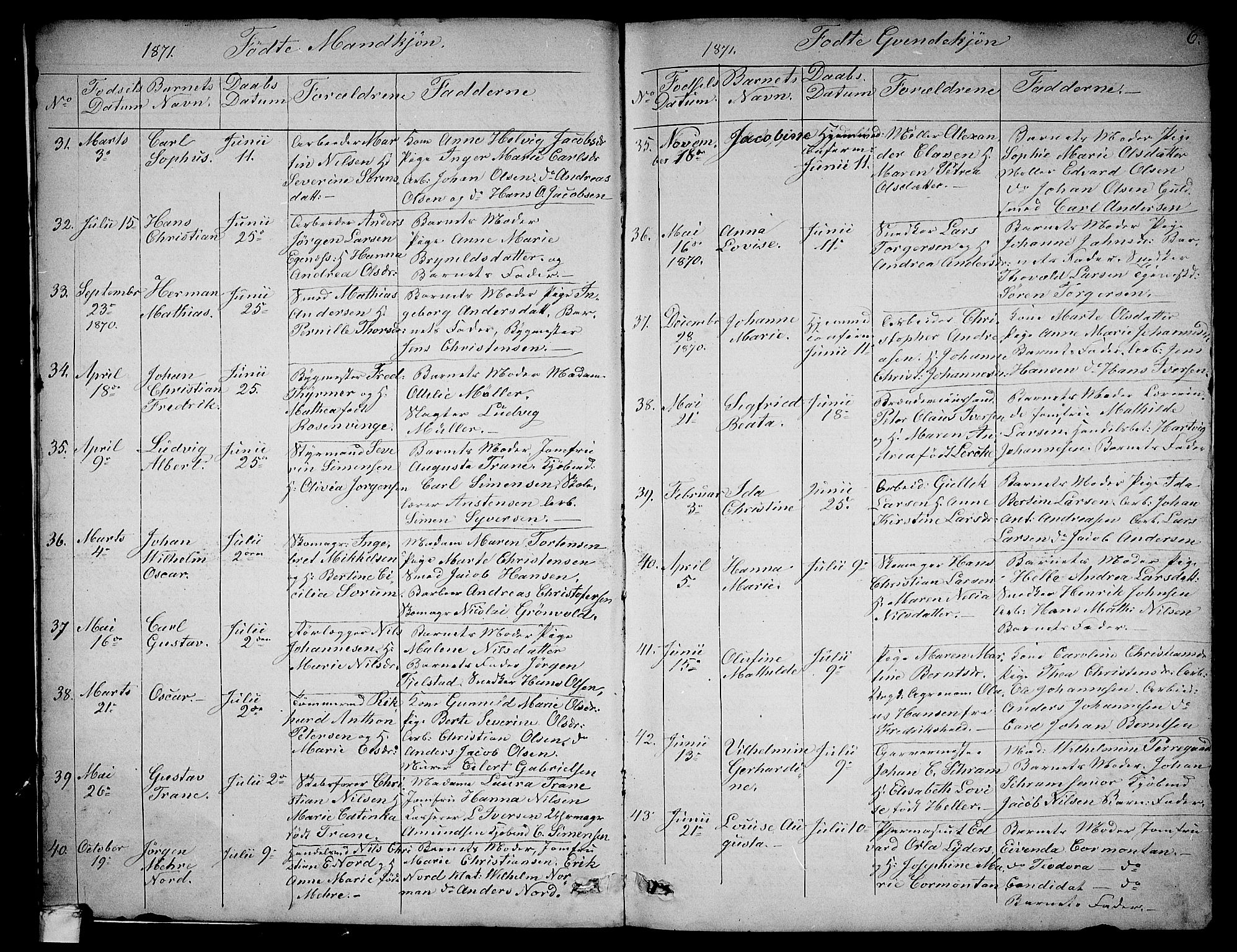 Larvik kirkebøker, AV/SAKO-A-352/G/Ga/L0004: Parish register (copy) no. I 4, 1871-1888, p. 6