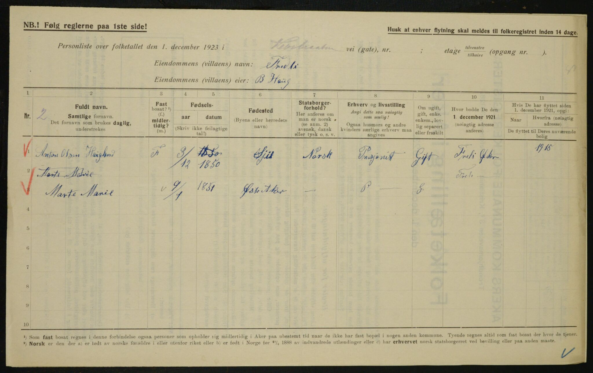 , Municipal Census 1923 for Aker, 1923, p. 27546