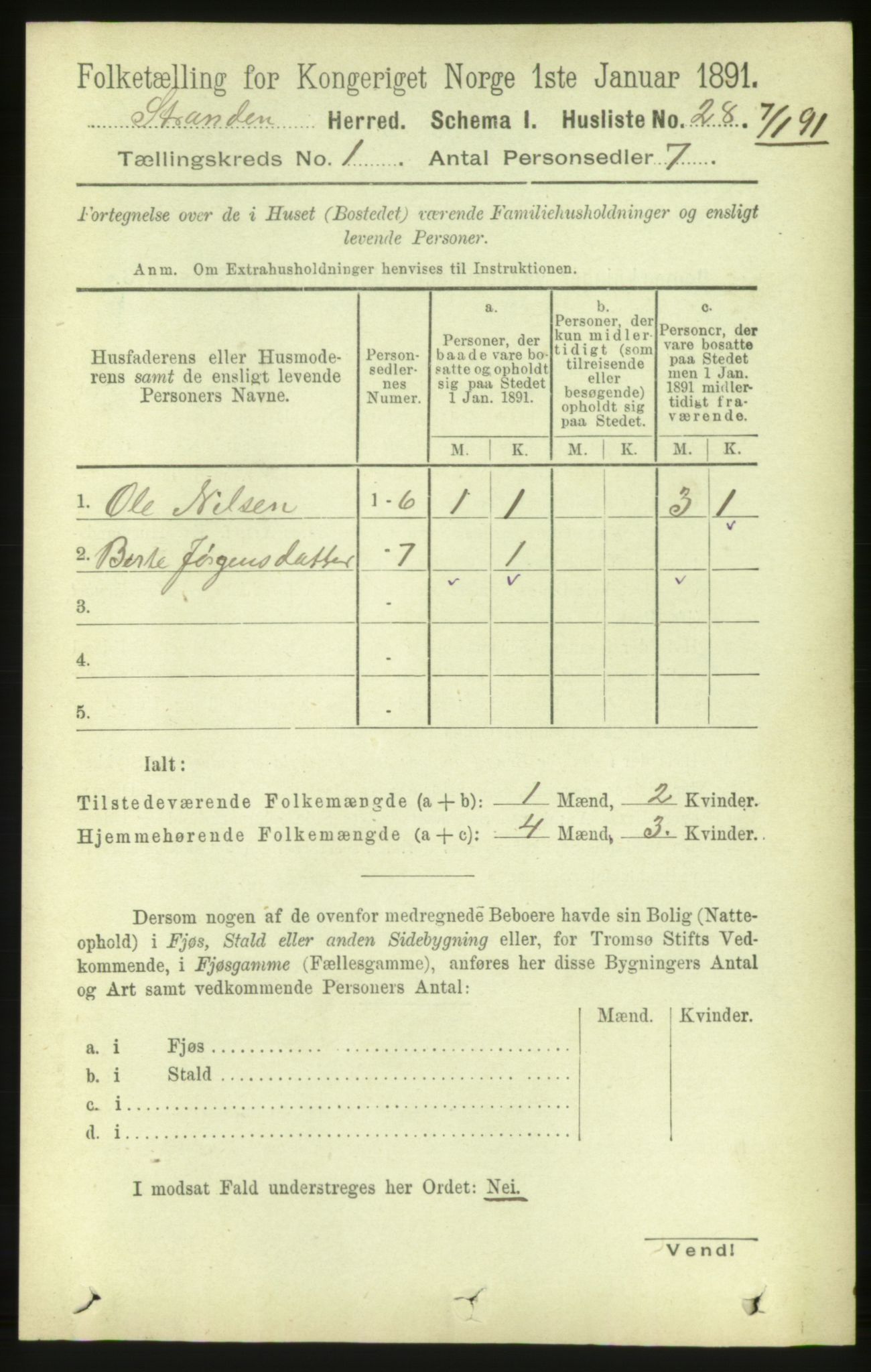 RA, 1891 census for 1525 Stranda, 1891, p. 47