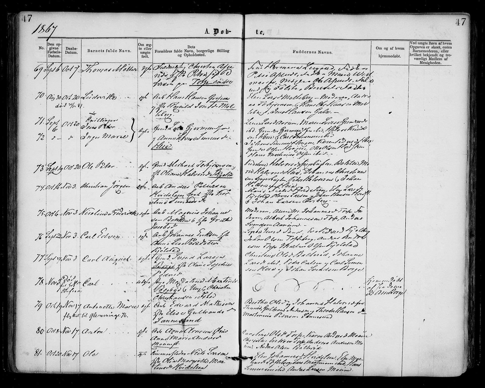 Borge prestekontor Kirkebøker, AV/SAO-A-10903/F/Fa/L0006: Parish register (official) no. I 6, 1861-1874, p. 47