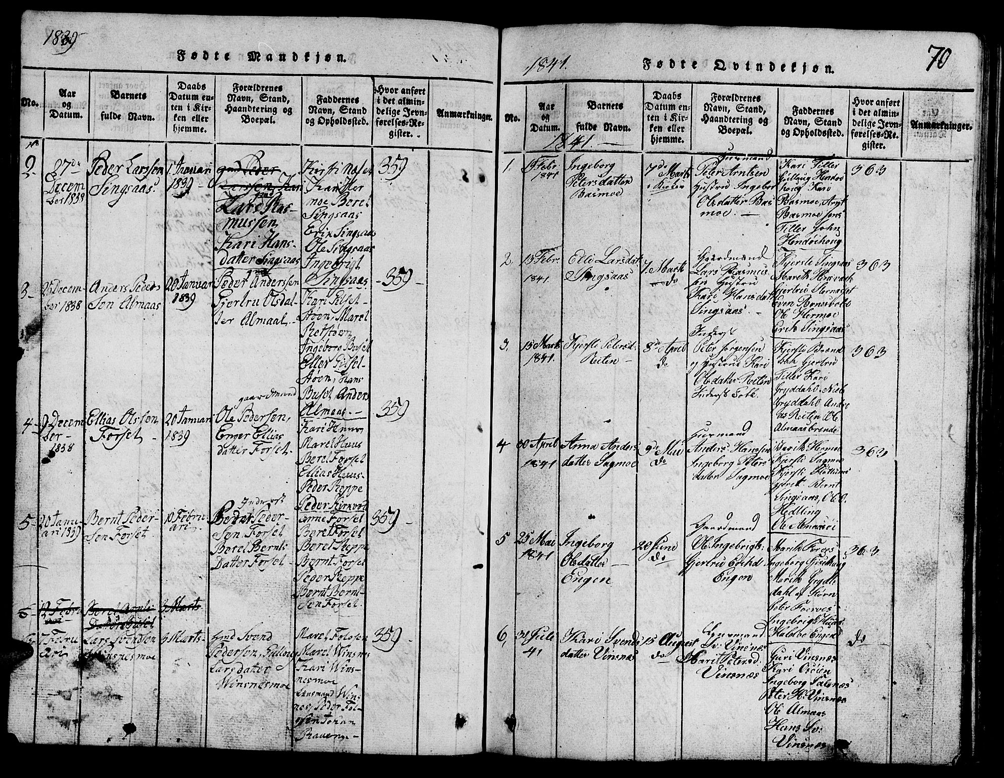 Ministerialprotokoller, klokkerbøker og fødselsregistre - Sør-Trøndelag, SAT/A-1456/688/L1026: Parish register (copy) no. 688C01, 1817-1860, p. 70