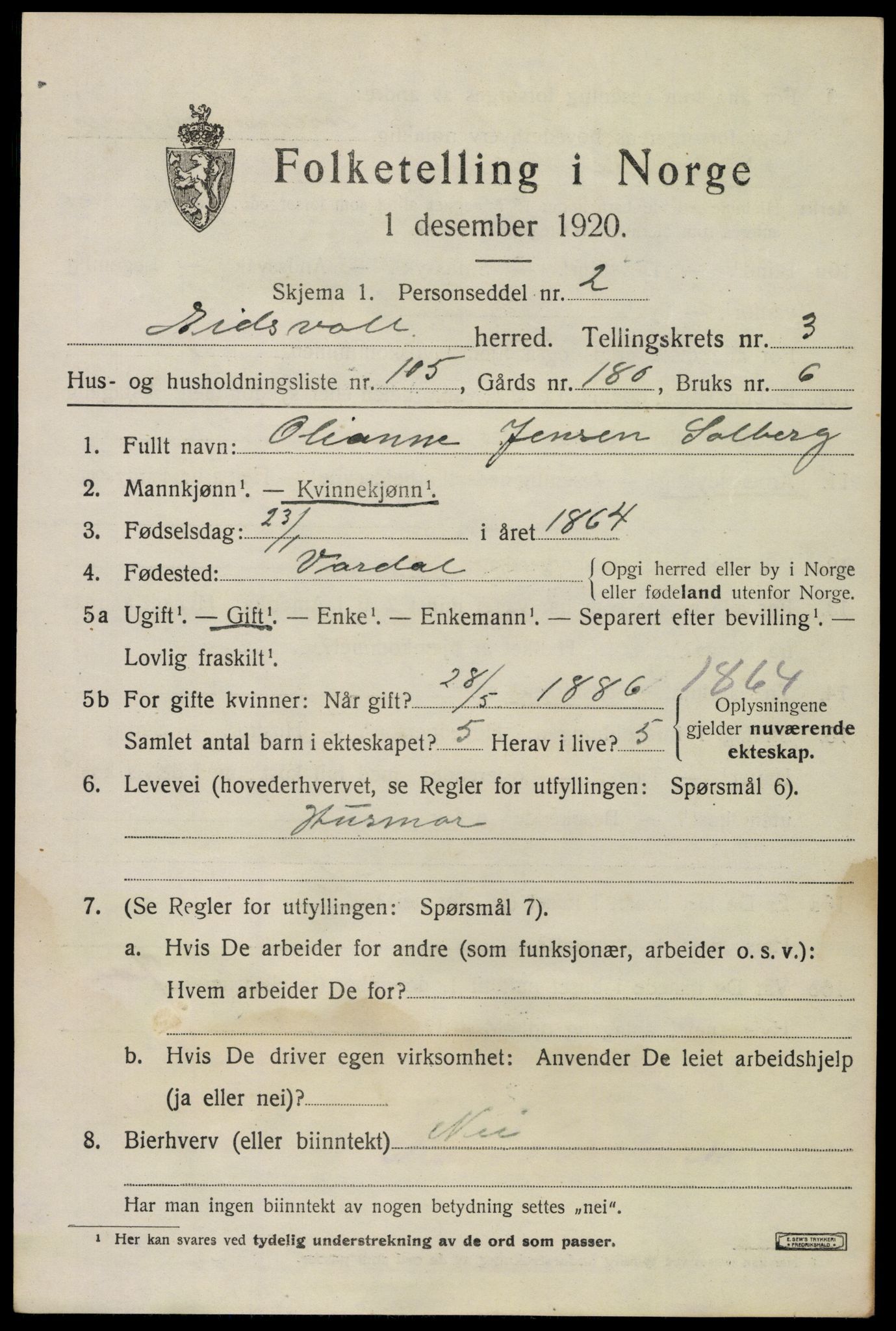 SAO, 1920 census for Eidsvoll, 1920, p. 8875