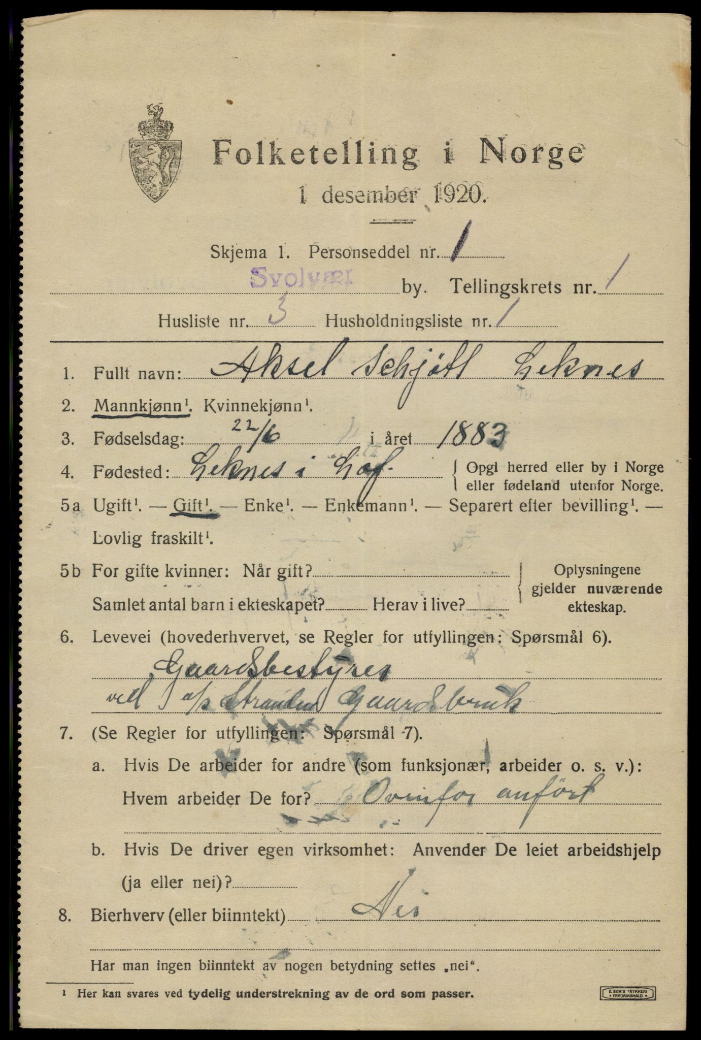 SAT, 1920 census for Svolvær, 1920, p. 1752