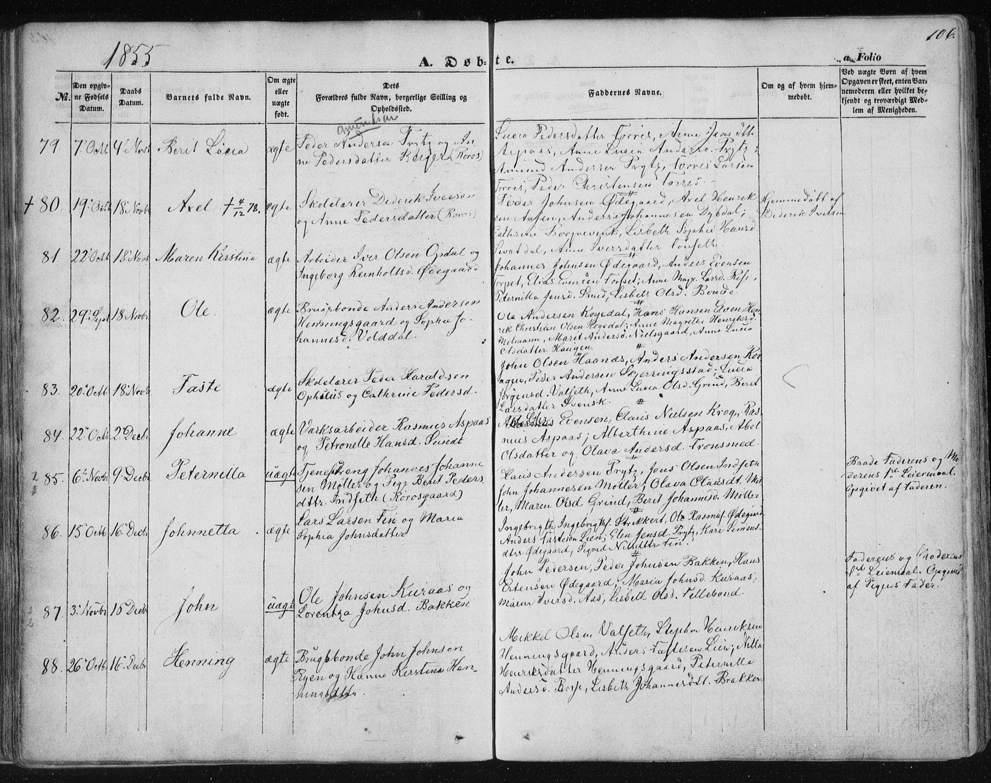 Ministerialprotokoller, klokkerbøker og fødselsregistre - Sør-Trøndelag, SAT/A-1456/681/L0931: Parish register (official) no. 681A09, 1845-1859, p. 106