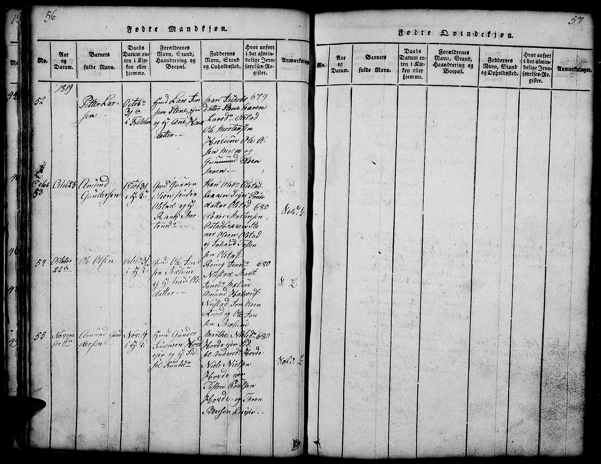 Gausdal prestekontor, SAH/PREST-090/H/Ha/Hab/L0001: Parish register (copy) no. 1, 1817-1848, p. 56-57