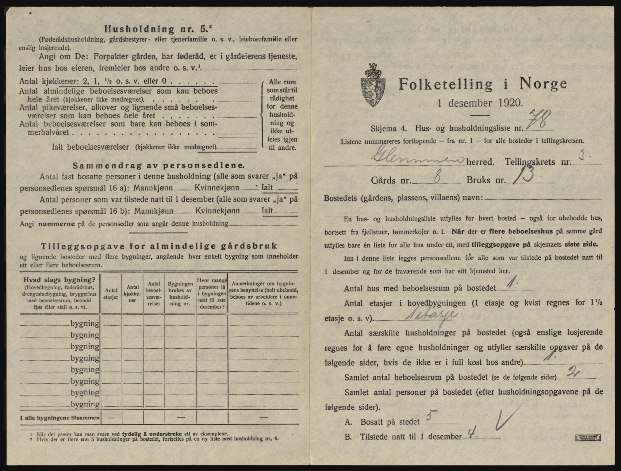 SAO, 1920 census for Glemmen, 1920, p. 605