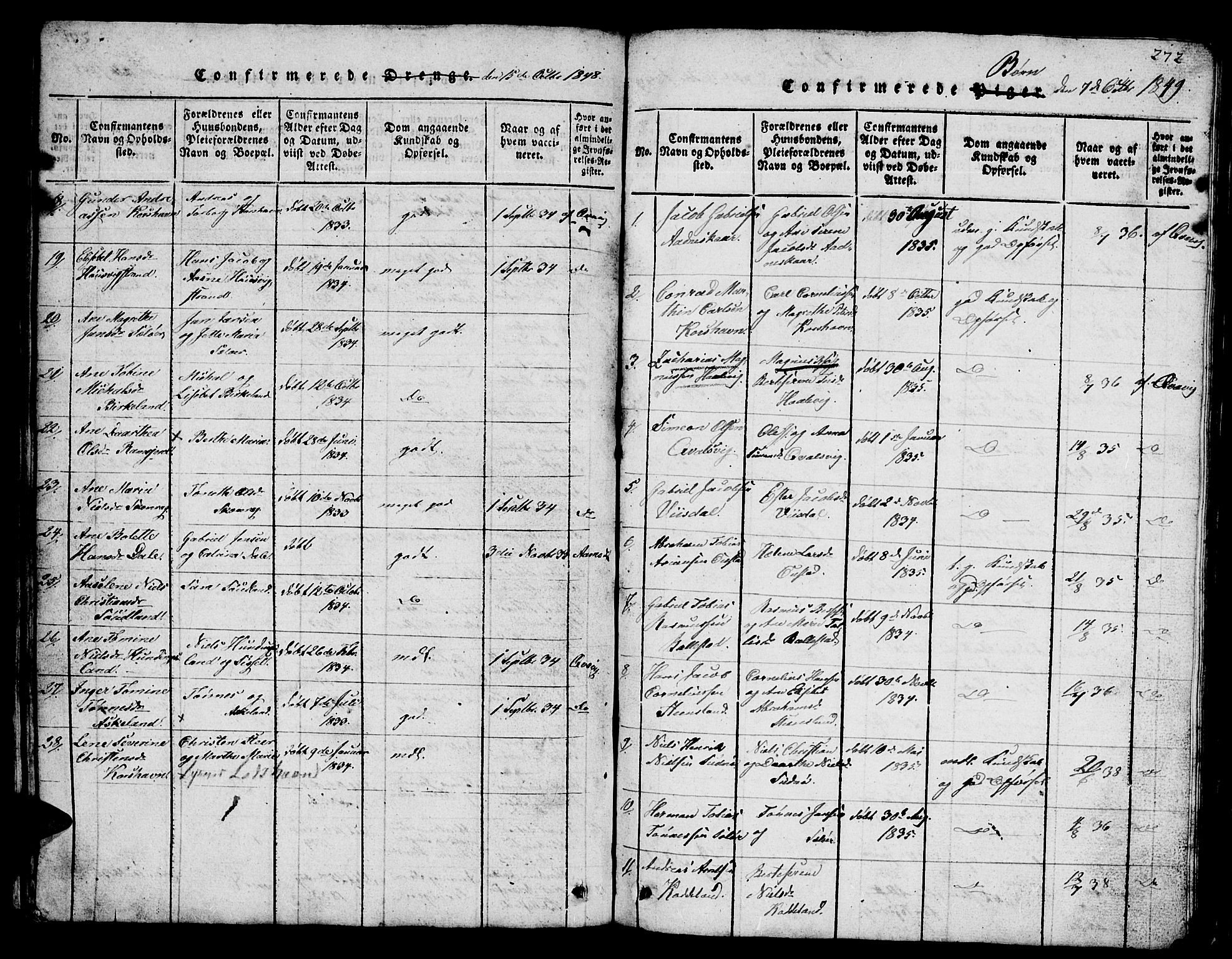 Lyngdal sokneprestkontor, SAK/1111-0029/F/Fb/Fba/L0001: Parish register (copy) no. B 1, 1816-1876, p. 272