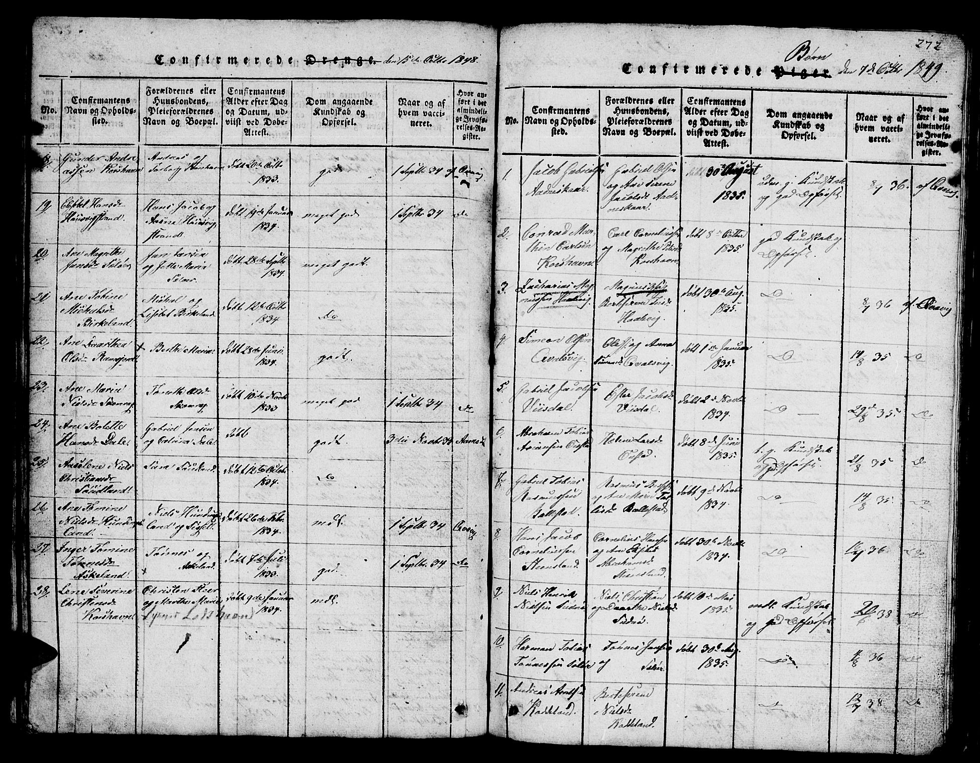 Lyngdal sokneprestkontor, AV/SAK-1111-0029/F/Fb/Fba/L0001: Parish register (copy) no. B 1, 1816-1876, p. 272