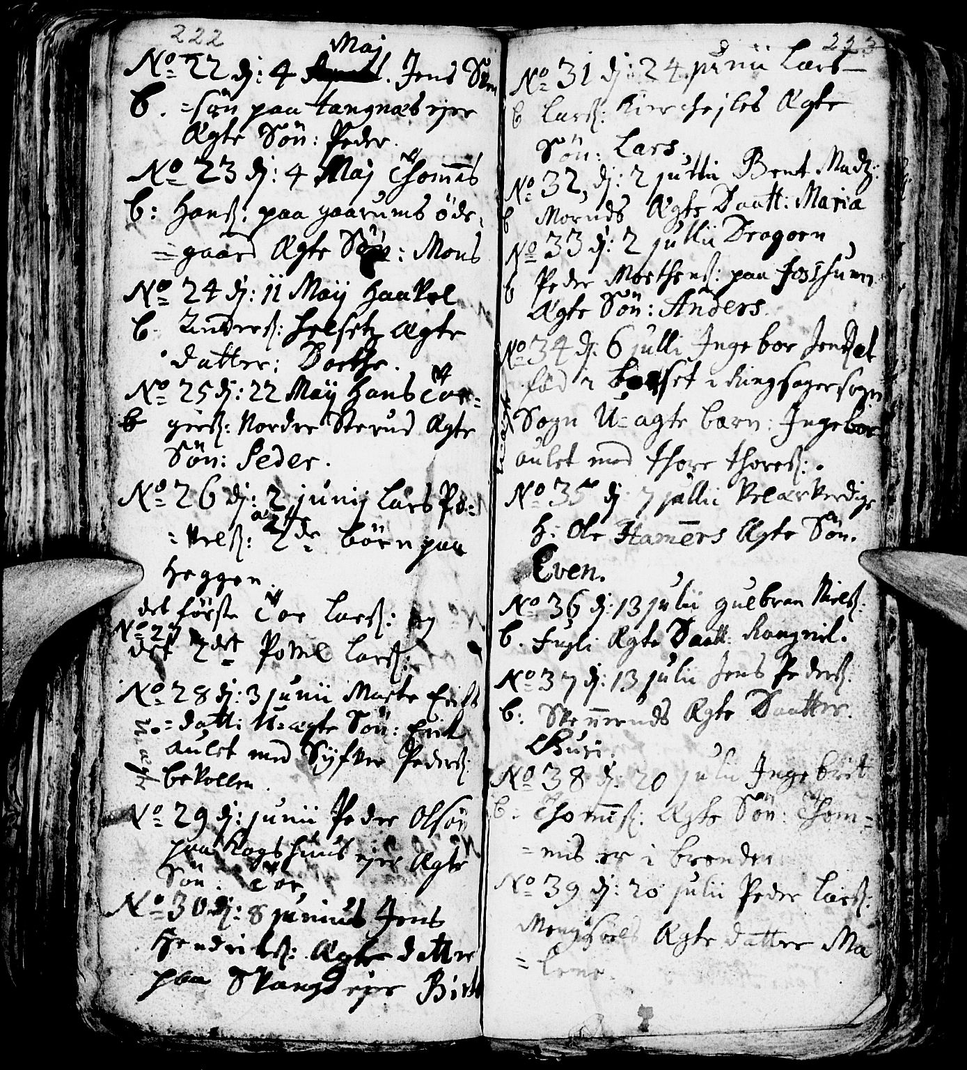 Nes prestekontor, Hedmark, AV/SAH-PREST-020/L/La/L0001: Parish register (copy) no. 1, 1663-1784, p. 222-223