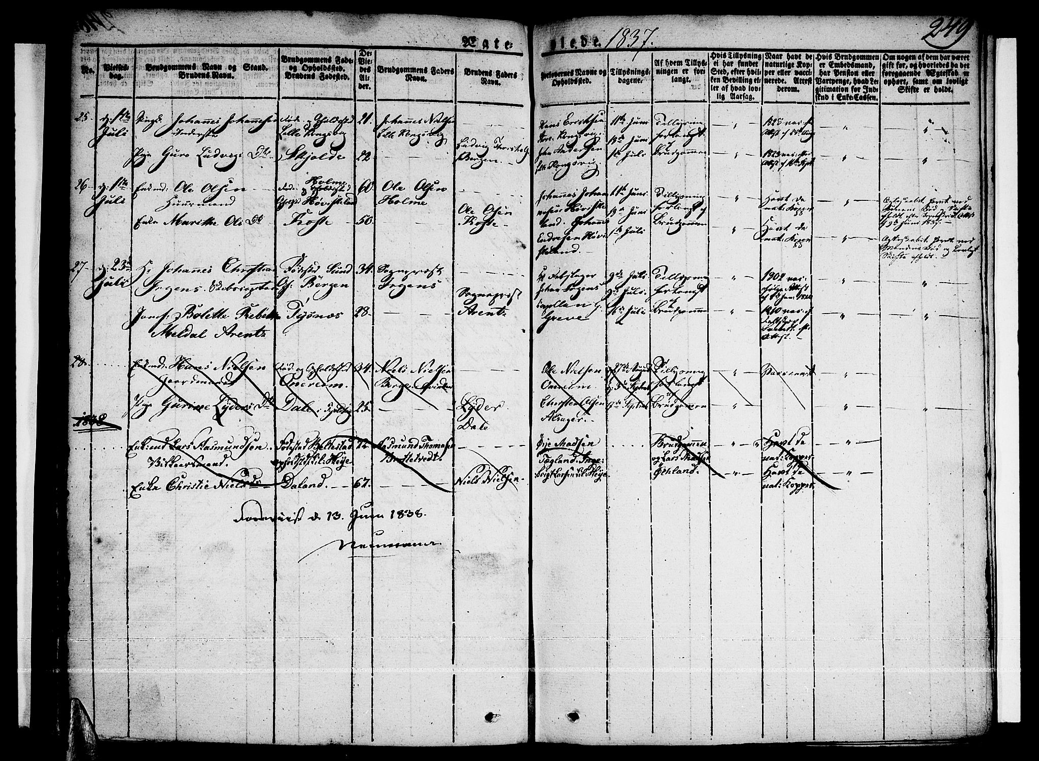 Tysnes sokneprestembete, AV/SAB-A-78601/H/Haa: Parish register (official) no. A 8, 1826-1837, p. 249