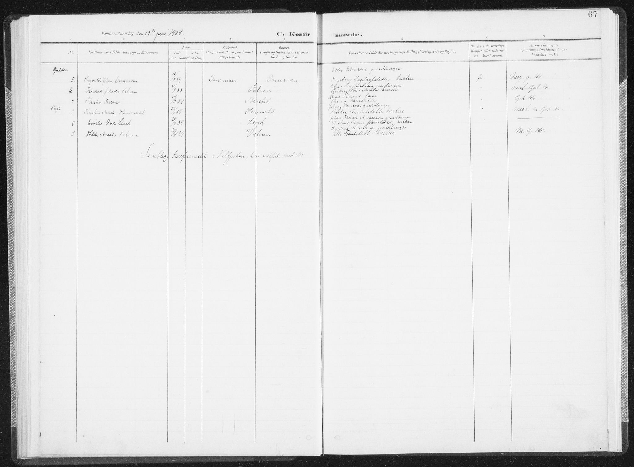 Ministerialprotokoller, klokkerbøker og fødselsregistre - Nordland, AV/SAT-A-1459/810/L0153: Parish register (official) no. 810A12, 1899-1914, p. 67