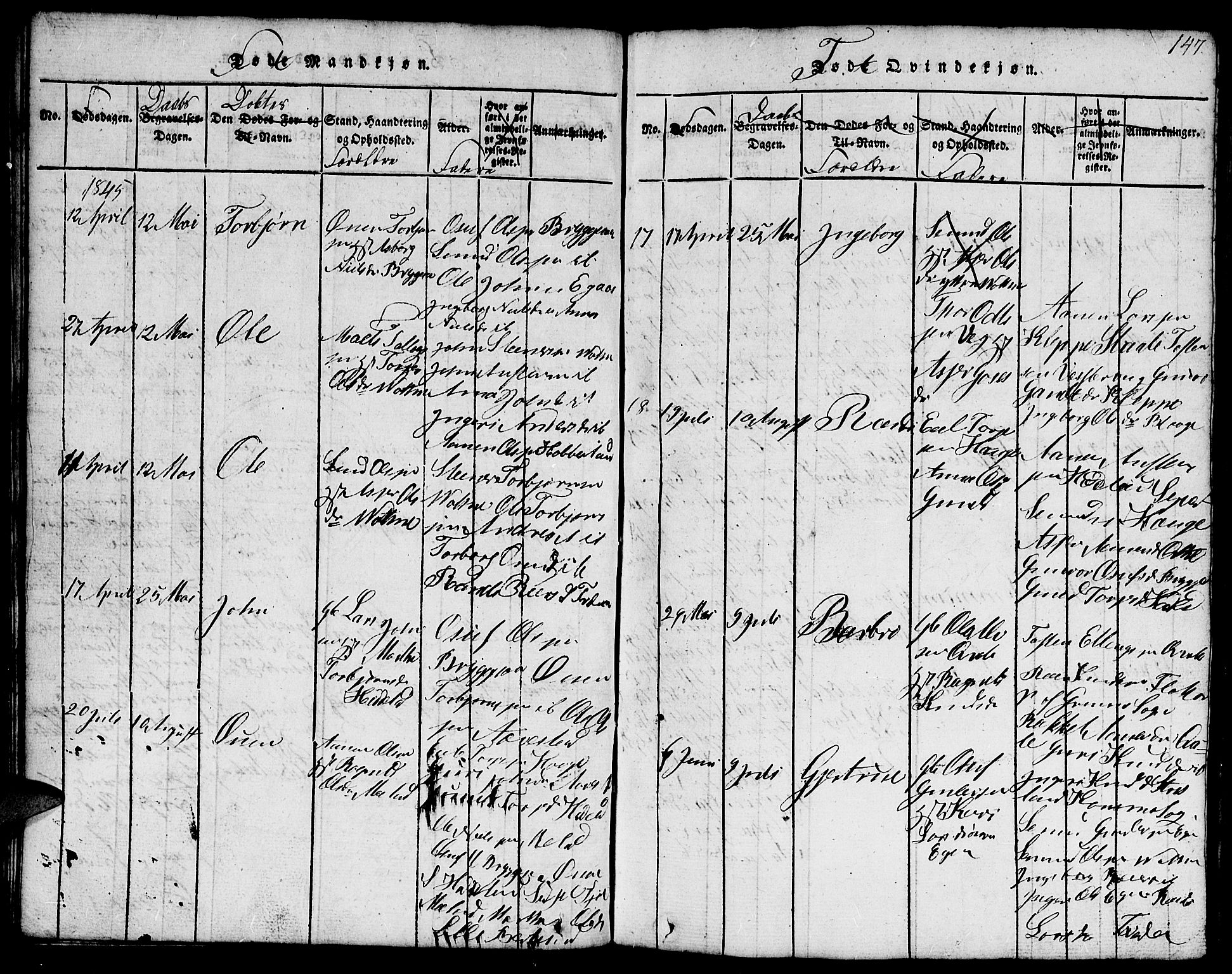 Hægebostad sokneprestkontor, AV/SAK-1111-0024/F/Fb/Fbb/L0001: Parish register (copy) no. B 1, 1816-1850, p. 147