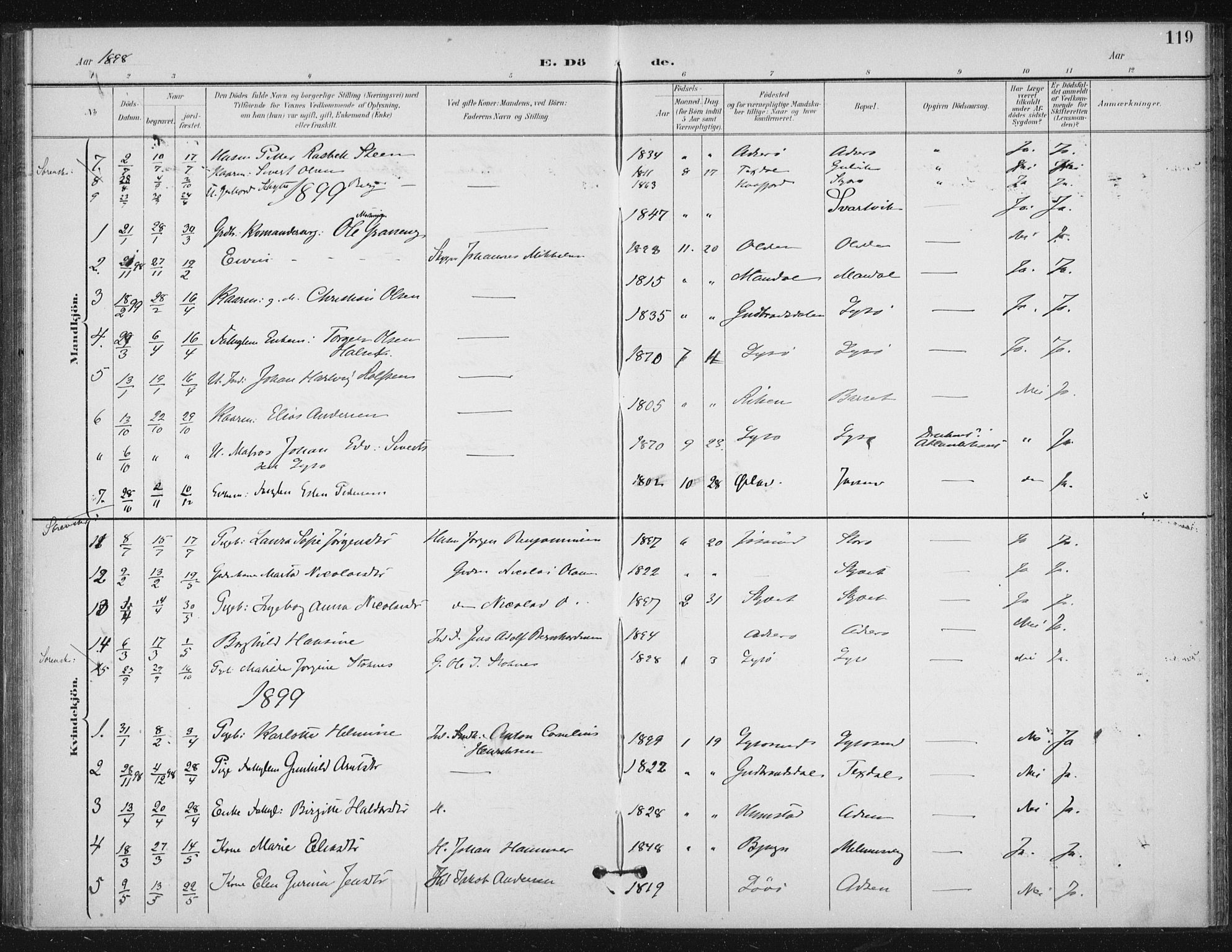 Ministerialprotokoller, klokkerbøker og fødselsregistre - Sør-Trøndelag, SAT/A-1456/654/L0664: Parish register (official) no. 654A02, 1895-1907, p. 119