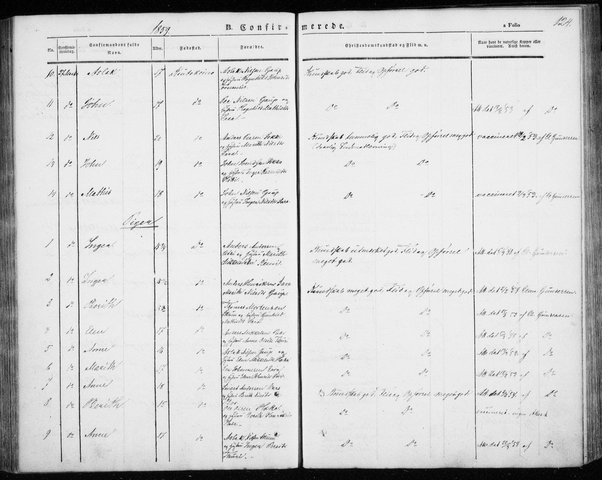 Kautokeino sokneprestembete, SATØ/S-1340/H/Ha/L0002.kirke: Parish register (official) no. 2, 1843-1861, p. 124