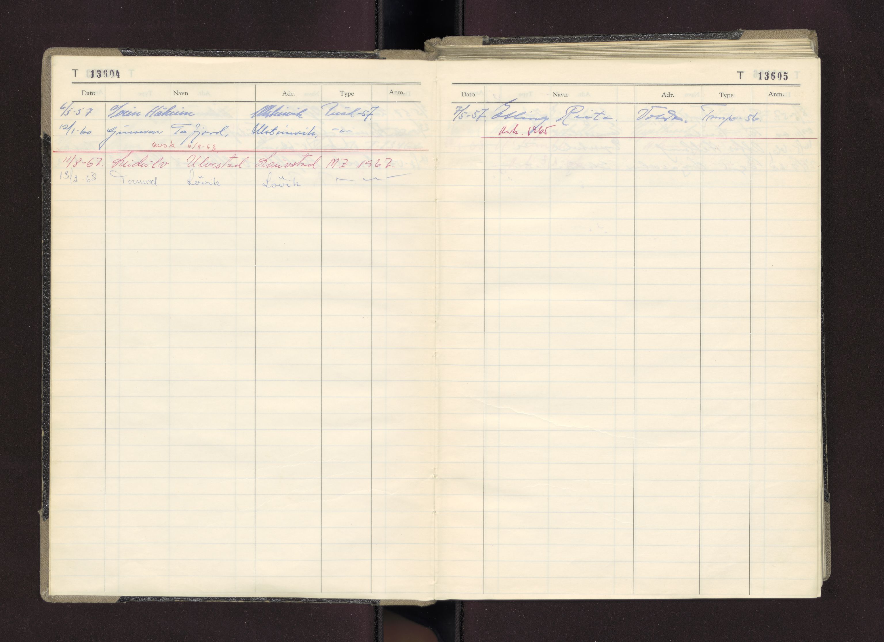 Møre og Romsdal vegkontor - Ålesund trafikkstasjon, AV/SAT-A-4099/F/Fc/L0011: Bilregister; T 13601 - T 13999, 1955-1970