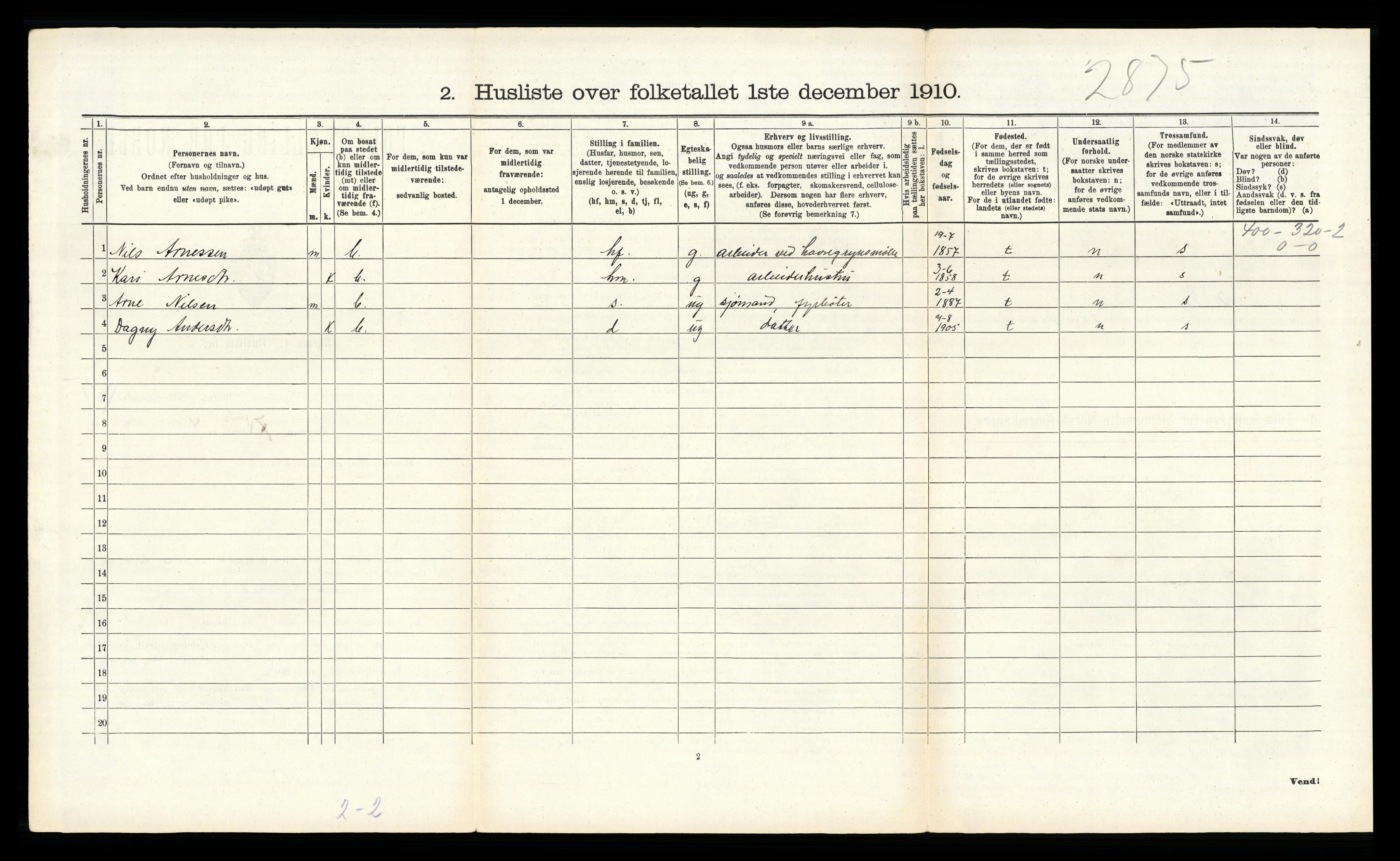 RA, 1910 census for Hosanger, 1910, p. 471