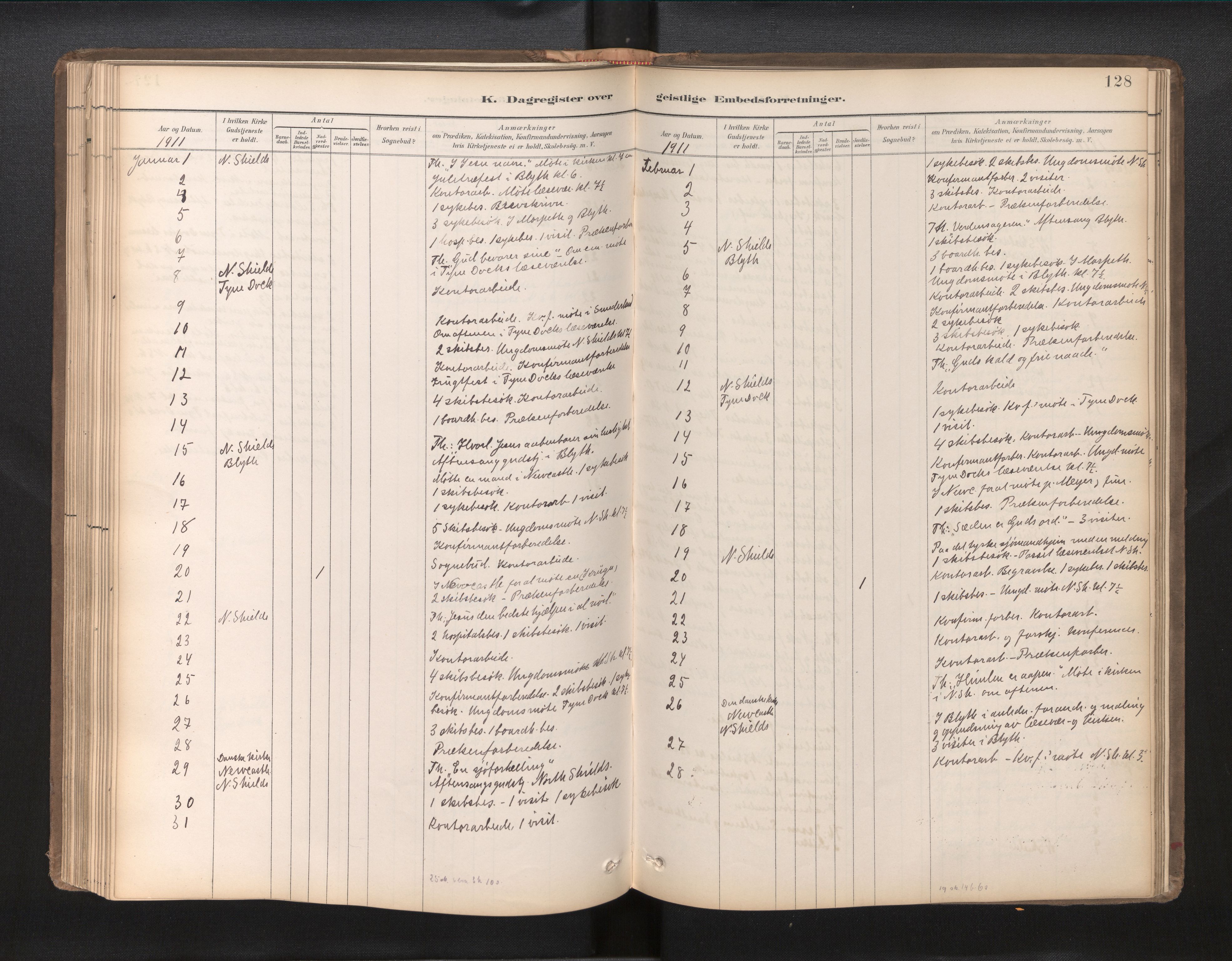 Den norske sjømannsmisjon i utlandet/Tyne-havnene (North Shields og New Castle), AV/SAB-SAB/PA-0101/H/Ha/L0003: Parish register (official) no. A 3, 1898-1966, p. 127b-128a