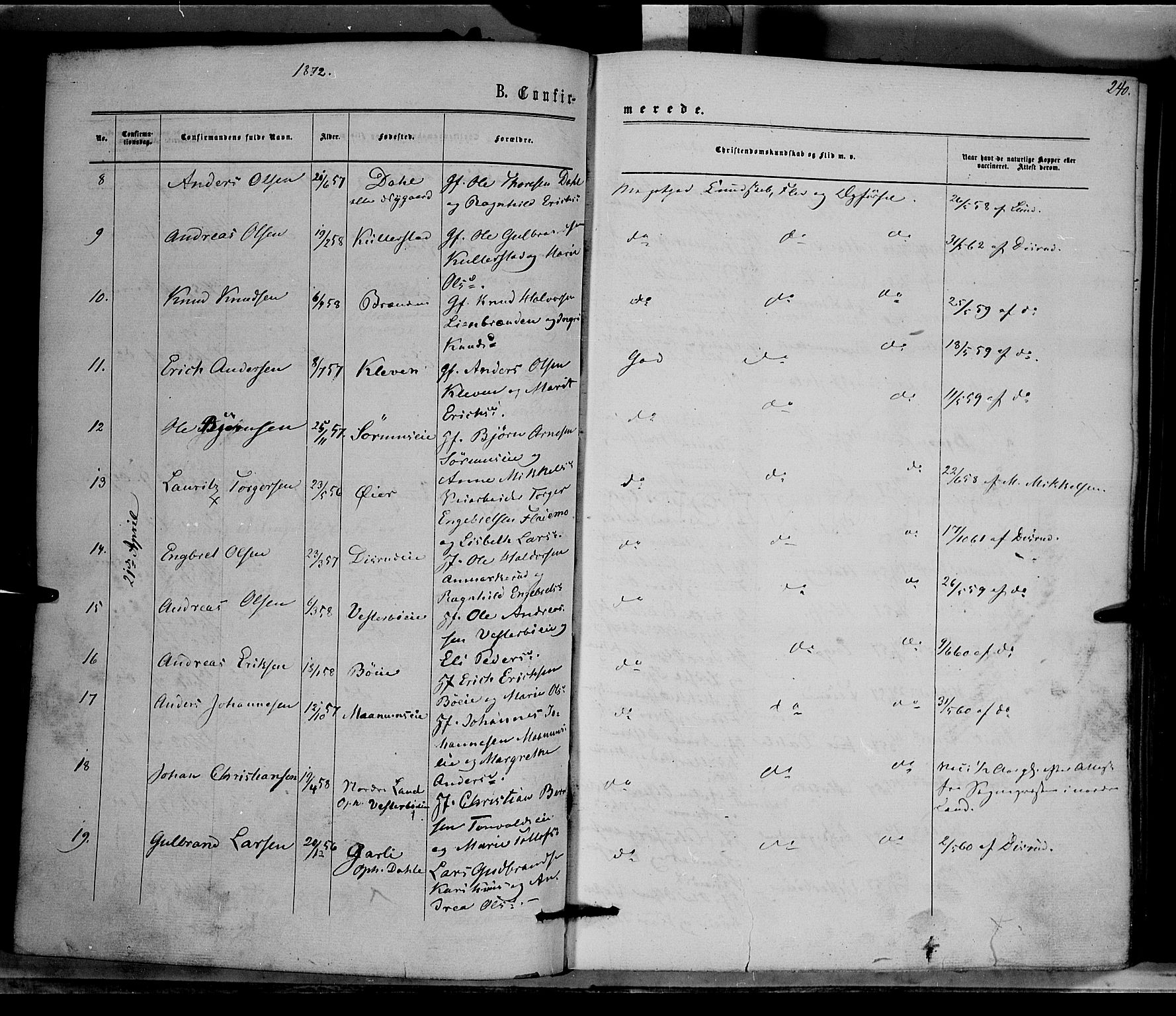 Nord-Aurdal prestekontor, SAH/PREST-132/H/Ha/Haa/L0008: Parish register (official) no. 8, 1863-1875, p. 240