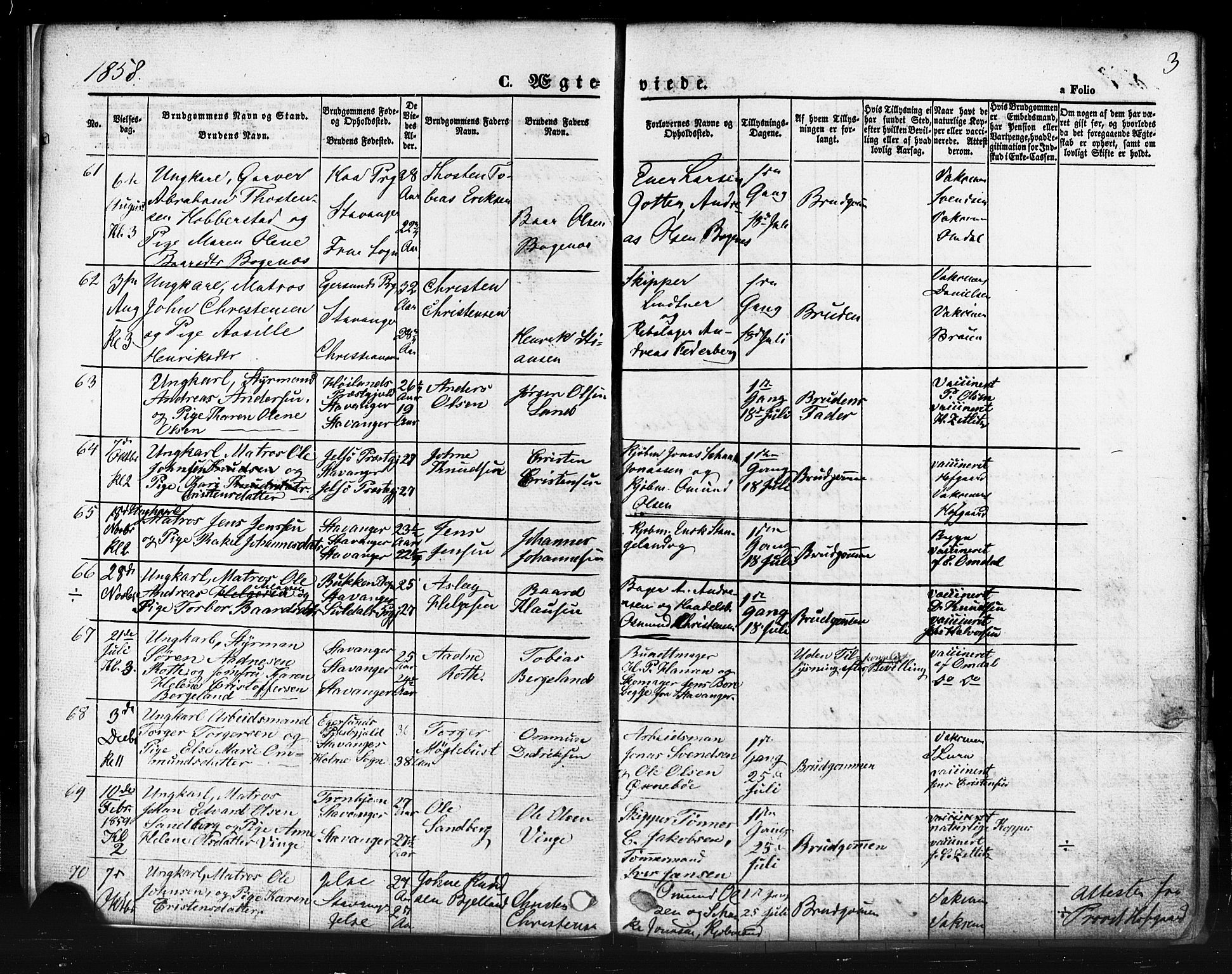 Domkirken sokneprestkontor, SAST/A-101812/001/30/30BB/L0011: Parish register (copy) no. B 11, 1858-1876, p. 3