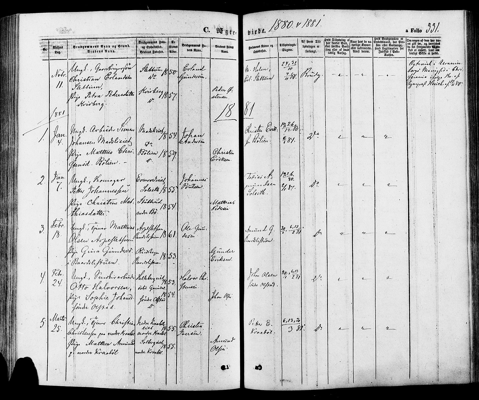 Gausdal prestekontor, SAH/PREST-090/H/Ha/Haa/L0010: Parish register (official) no. 10, 1867-1886, p. 331