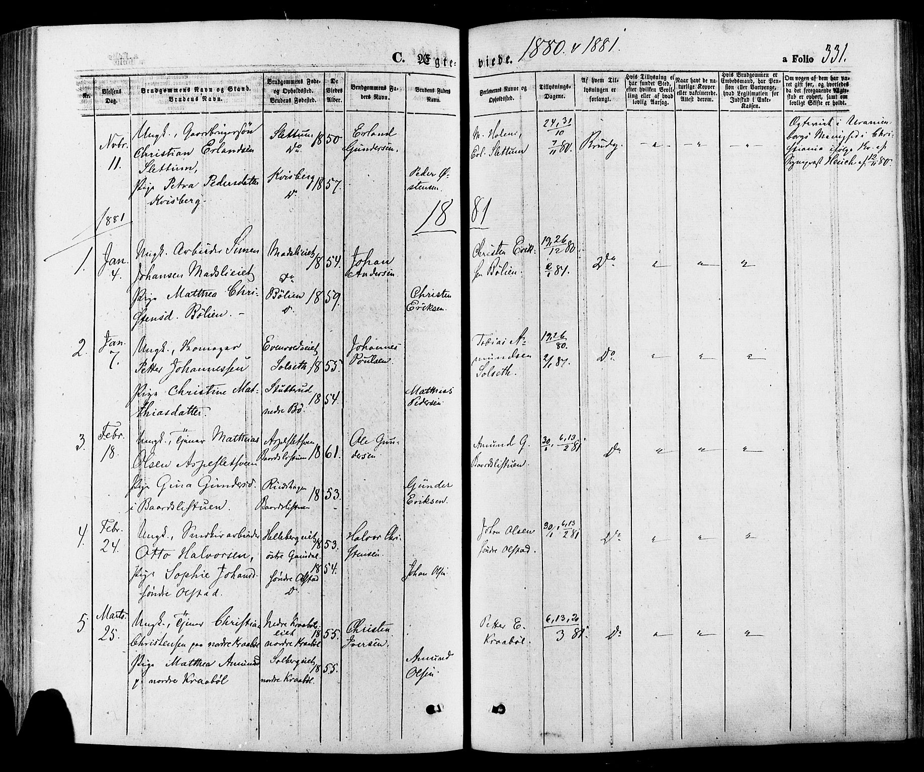 Gausdal prestekontor, AV/SAH-PREST-090/H/Ha/Haa/L0010: Parish register (official) no. 10, 1867-1886, p. 331