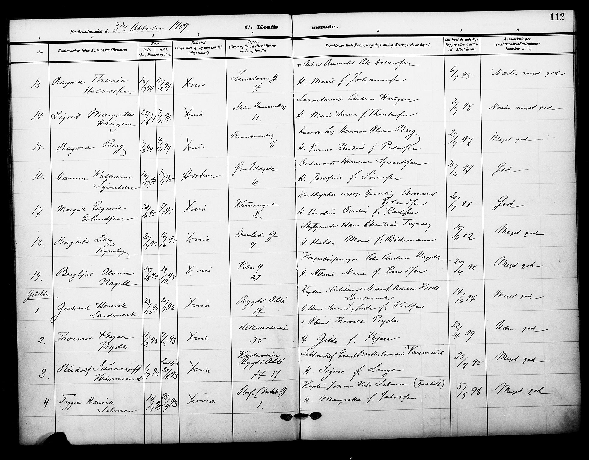 Garnisonsmenigheten Kirkebøker, SAO/A-10846/F/Fa/L0014: Parish register (official) no. 14, 1905-1914, p. 112