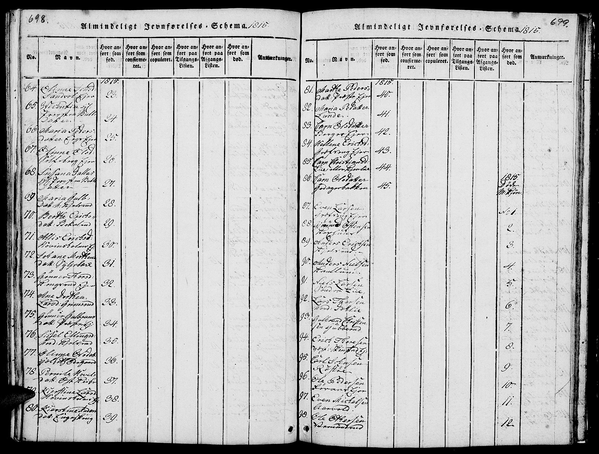 Nes prestekontor, Hedmark, SAH/PREST-020/L/La/L0003: Parish register (copy) no. 3, 1814-1831, p. 698-699