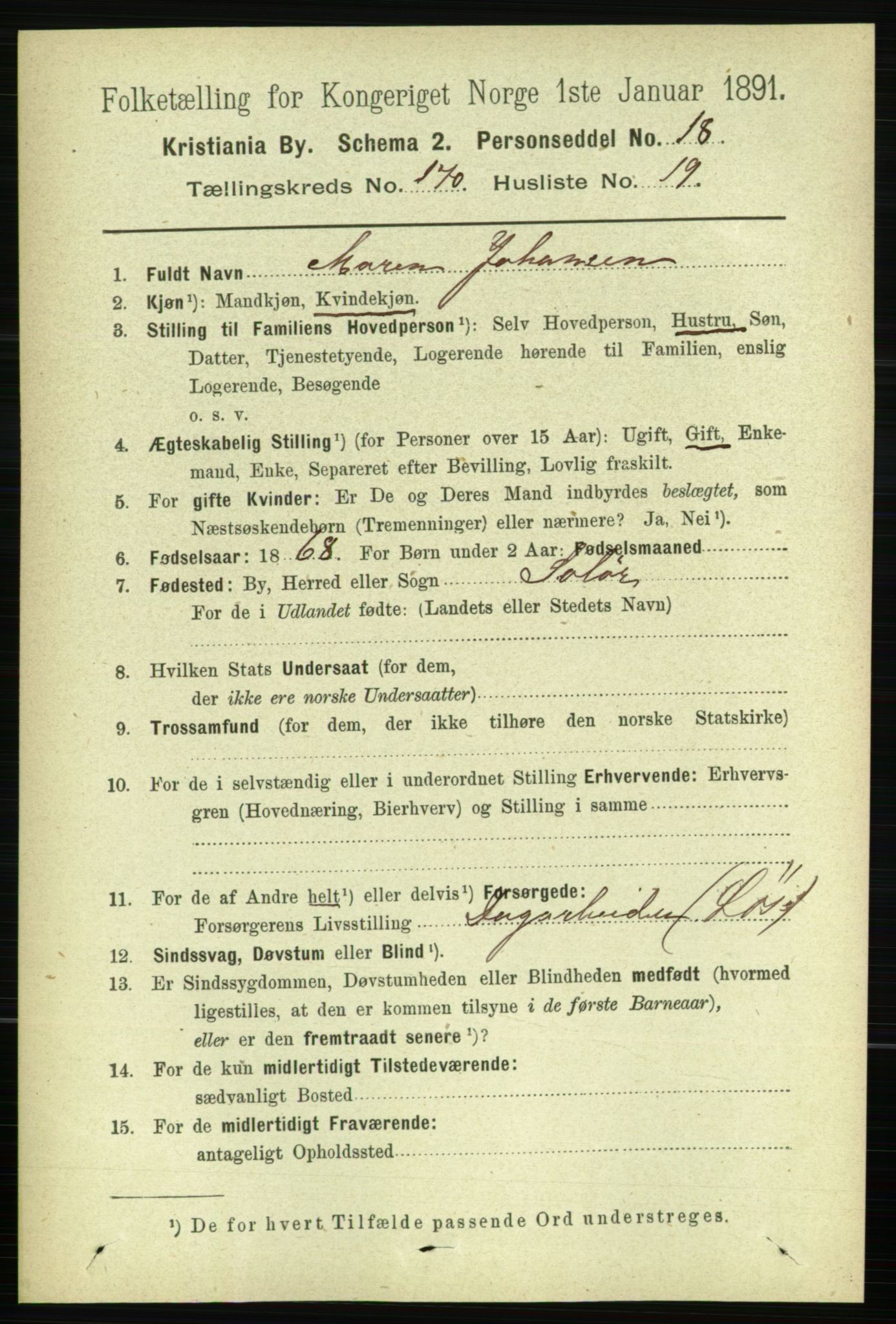 RA, 1891 census for 0301 Kristiania, 1891, p. 100328