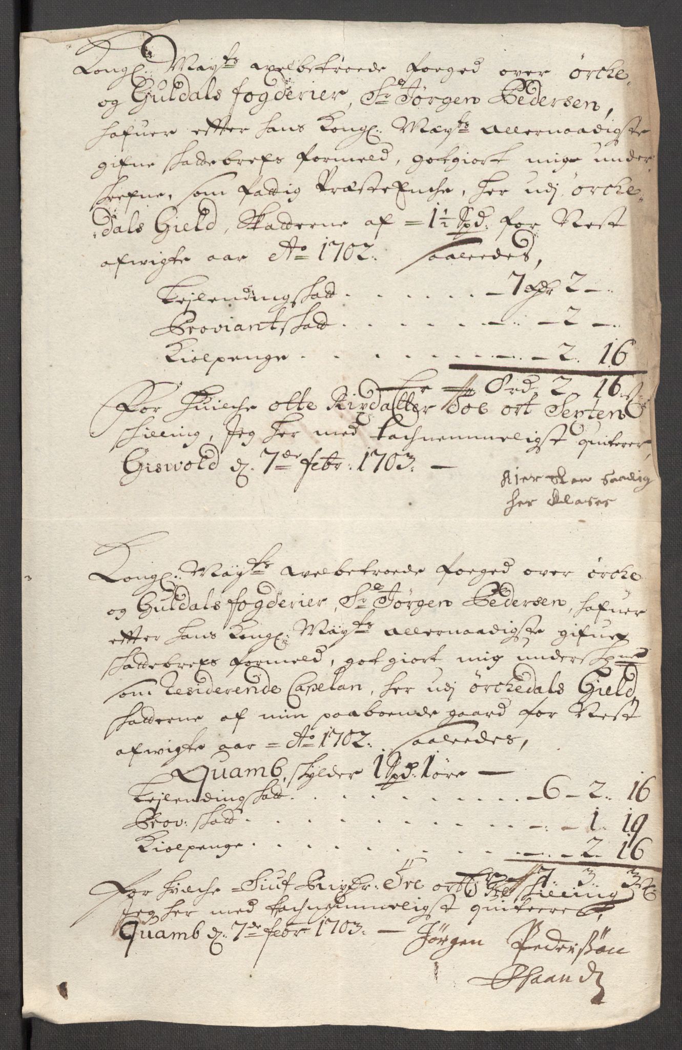 Rentekammeret inntil 1814, Reviderte regnskaper, Fogderegnskap, AV/RA-EA-4092/R60/L3952: Fogderegnskap Orkdal og Gauldal, 1702, p. 158